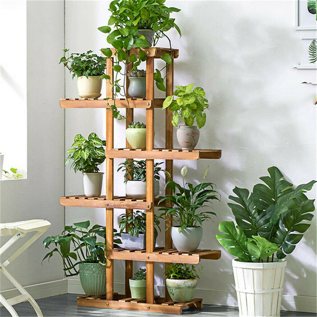 Reinforced 52" Tall 6 Tier Wood Plant Stand Corner Shelf Garden Court Indoor Dec