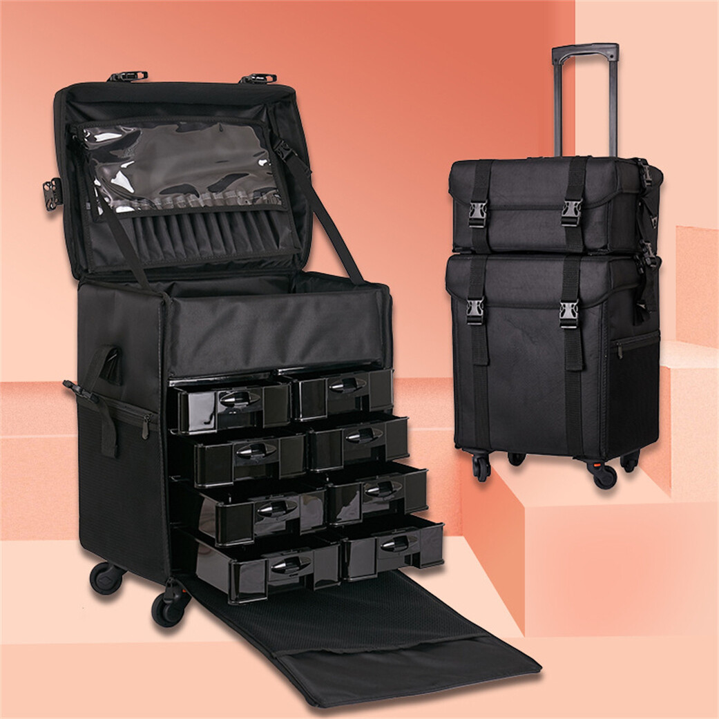 Movable Beauty Trolley Case Cosmetic Travel Vanity Case Make Up Box with Drawers