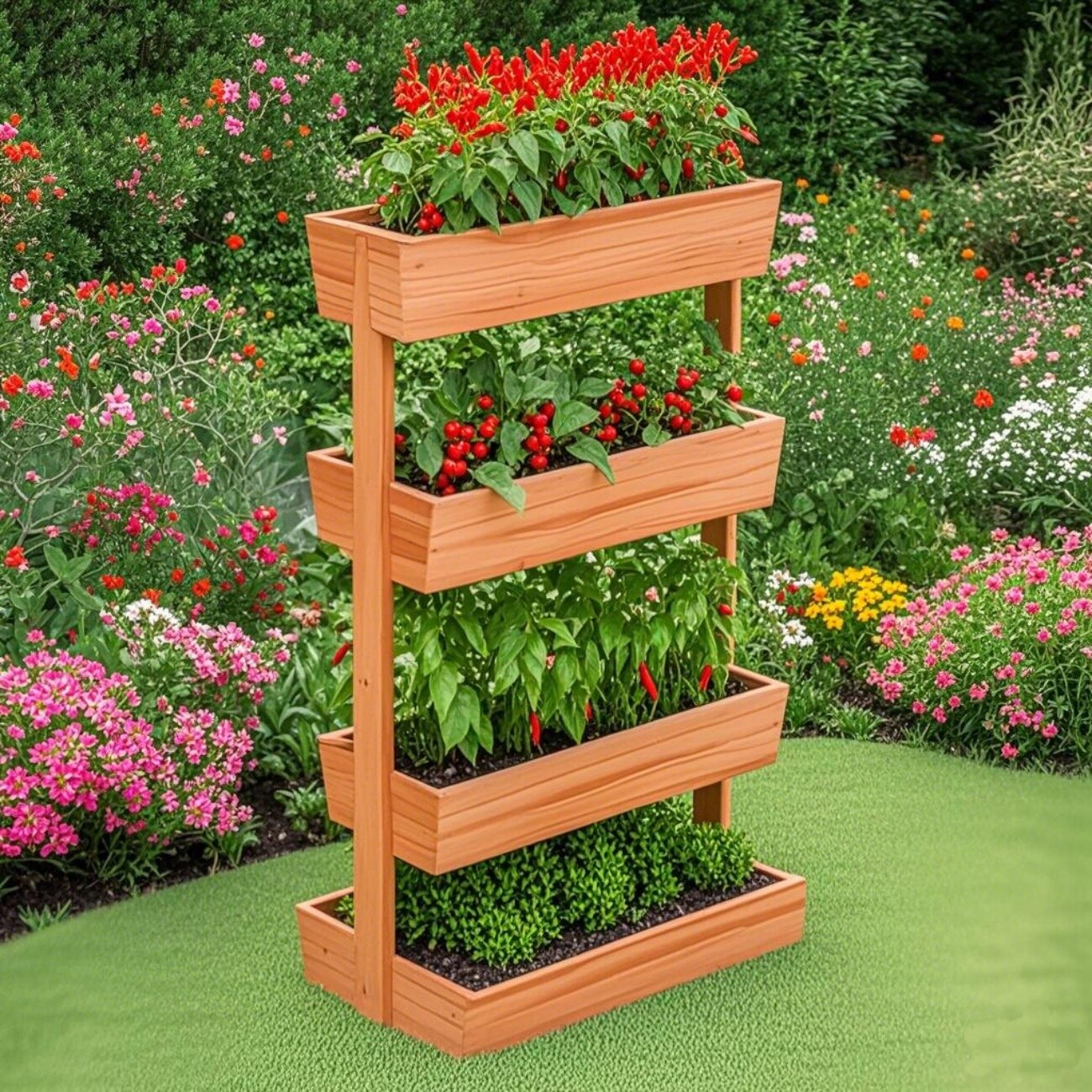 4 Tier Vertical Garden Planter Box Wood Raised Bed for Herbs Veges Patio Balcony