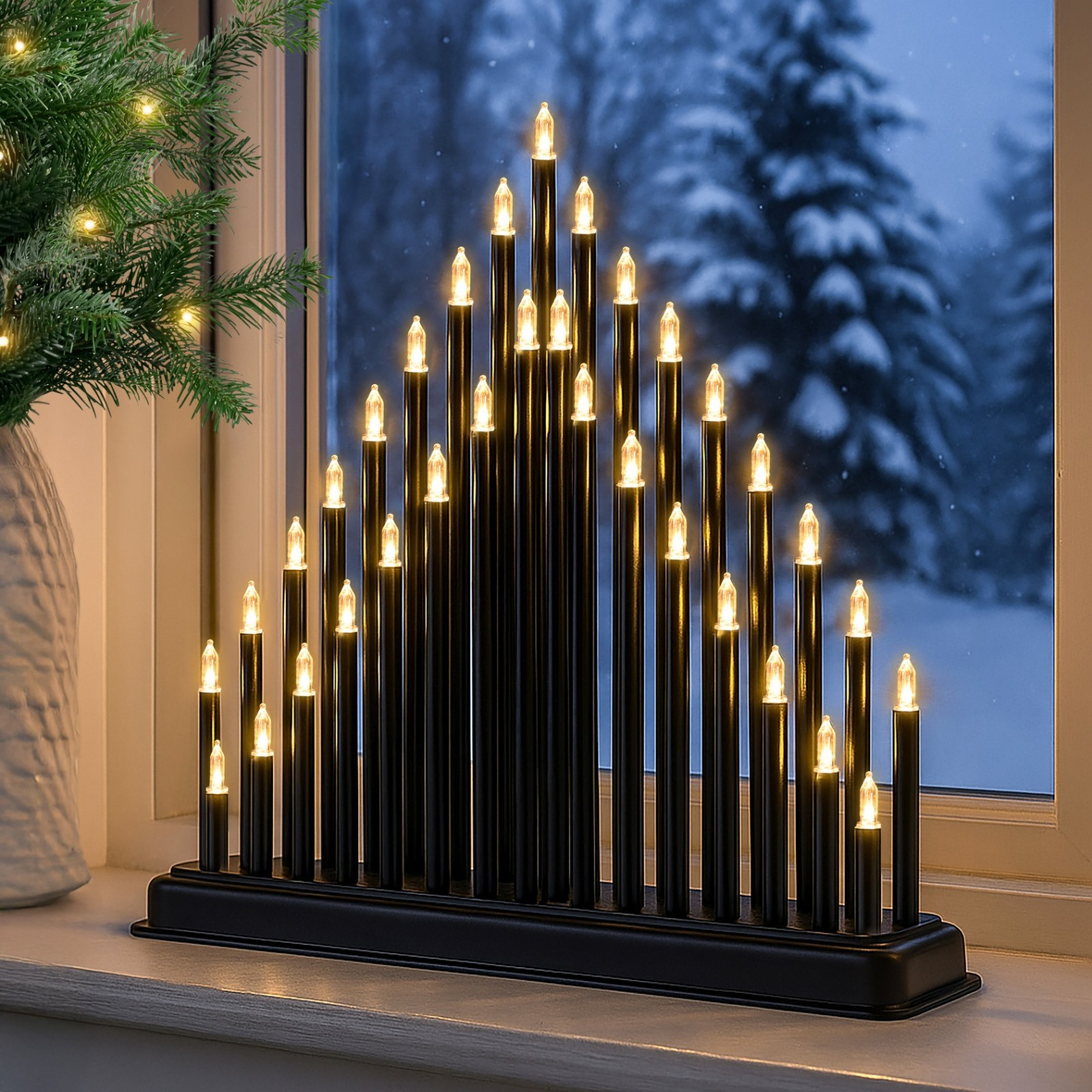 Christmas Candle Bridge Decoration 33 LED Bulb Pipe Black Light Up Xmas Arch