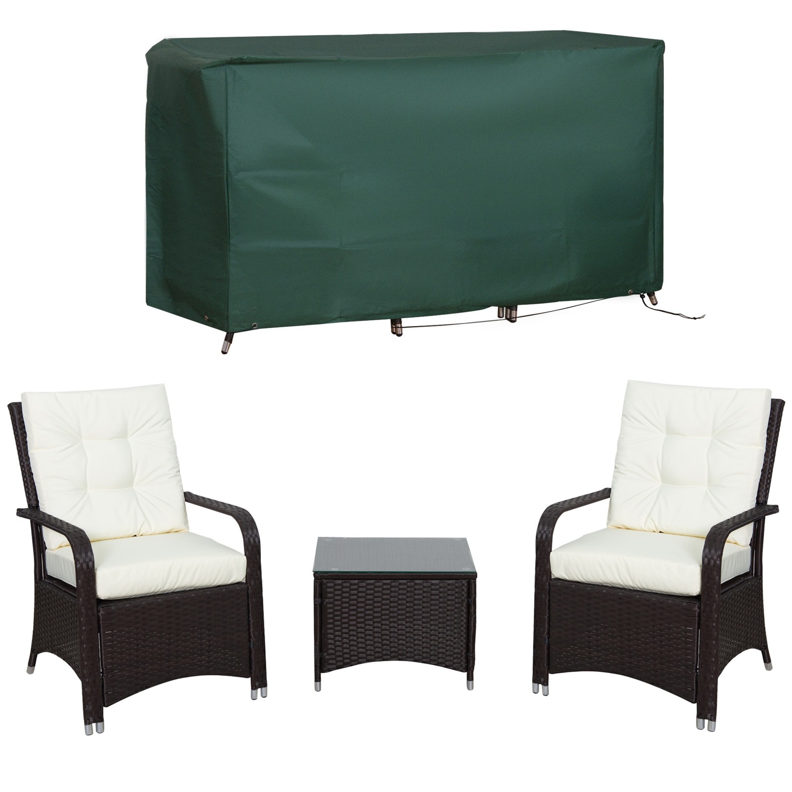 Outsunny Rattan 3PCs Chair Table Bistro Set Patio Set w/ Steel Frame White