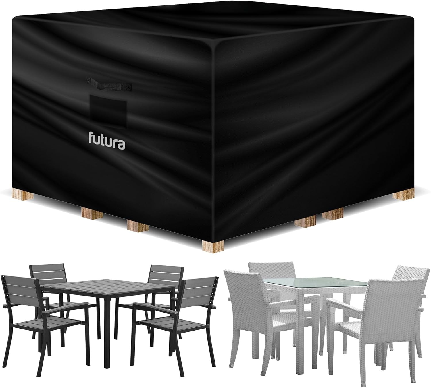 Futura Premium Square Garden Furniture Covers Waterproof 150x150x75cm, Heavy Du