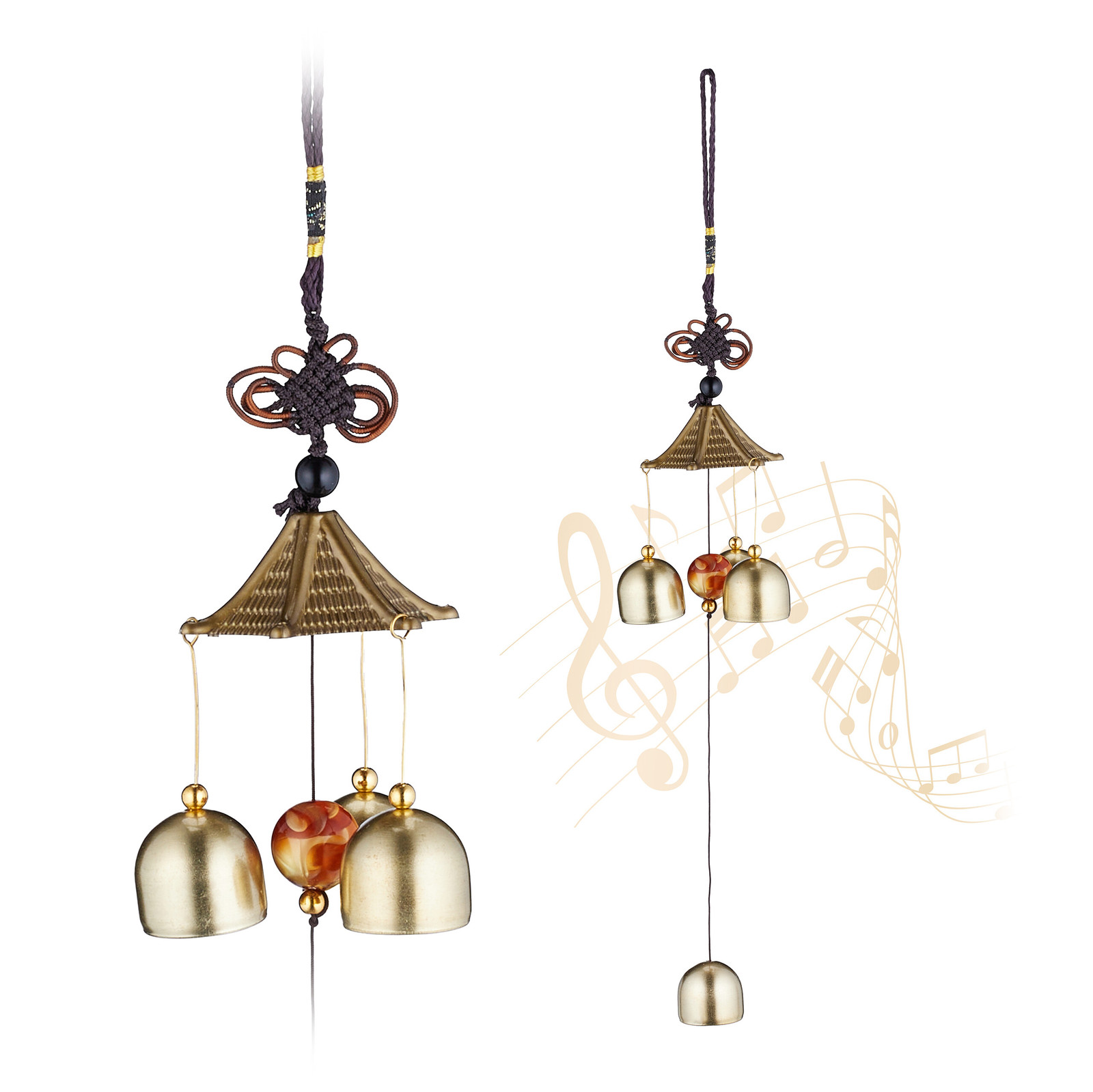 Hanging Wind Chime Feng Shui Set Garden Decoration Metal Asian Flair Gold Black