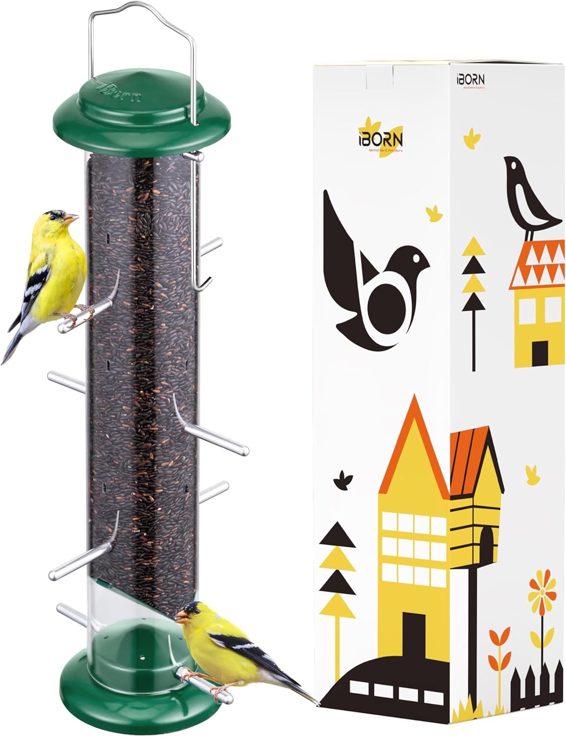 iBorn Metal Niger Seed Bird Feeder for Outdoors,Bird Feeders Hanging Hanging,Bi