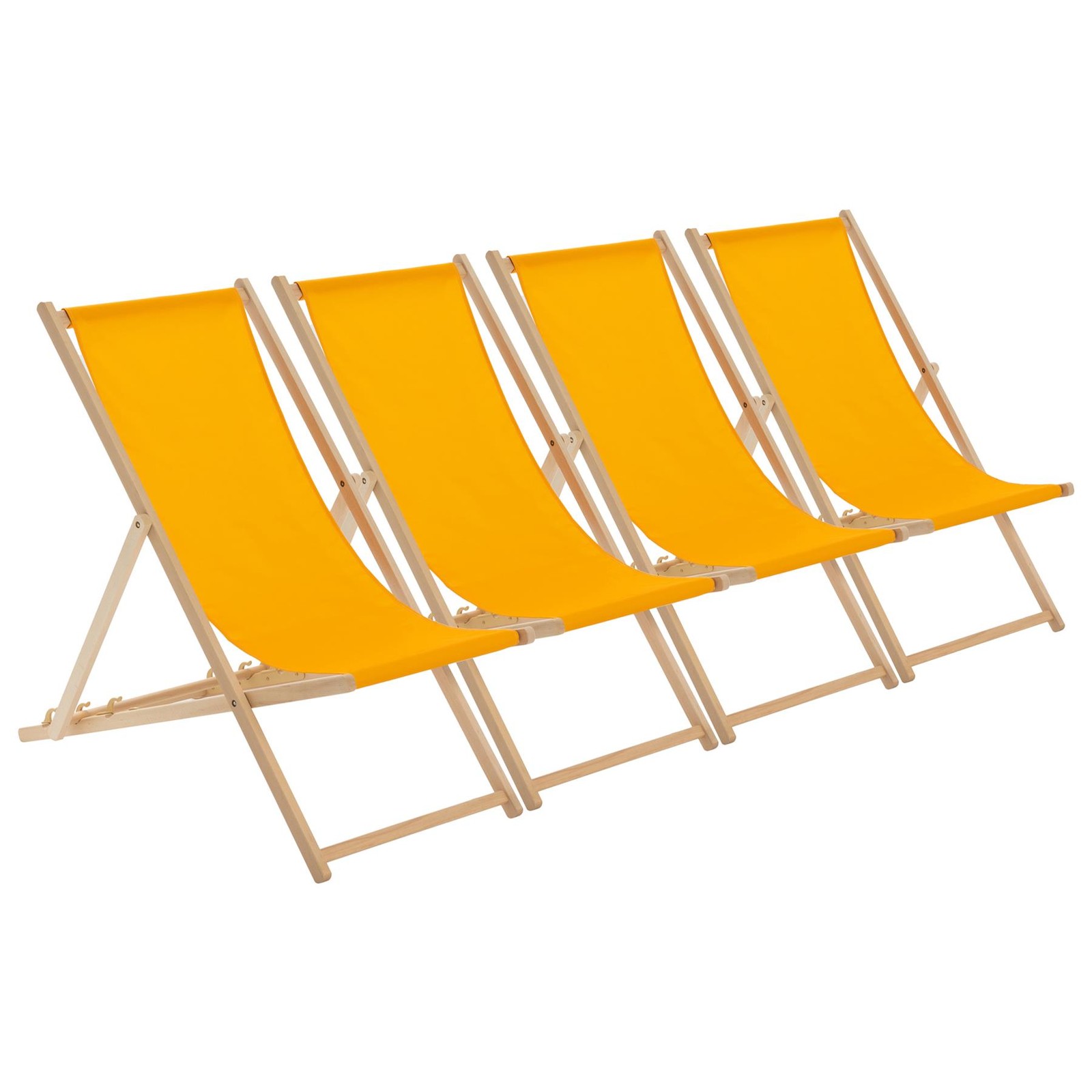 4x Folding Wooden Deck Chairs Adjustable Reclining Canvas Beach Lounger Orange