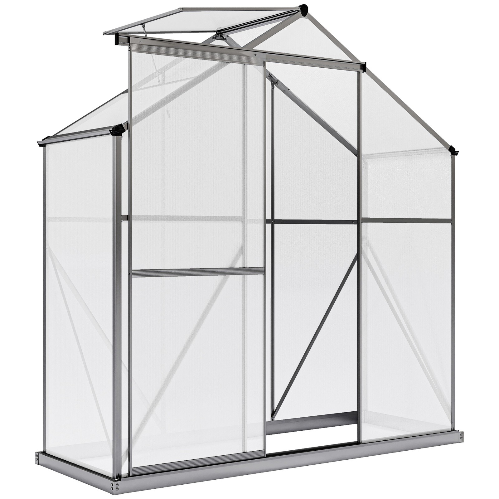 Outsunny 6 x 2.5ft Polycarbonate Greenhouse Aluminium Green House, Dark Grey