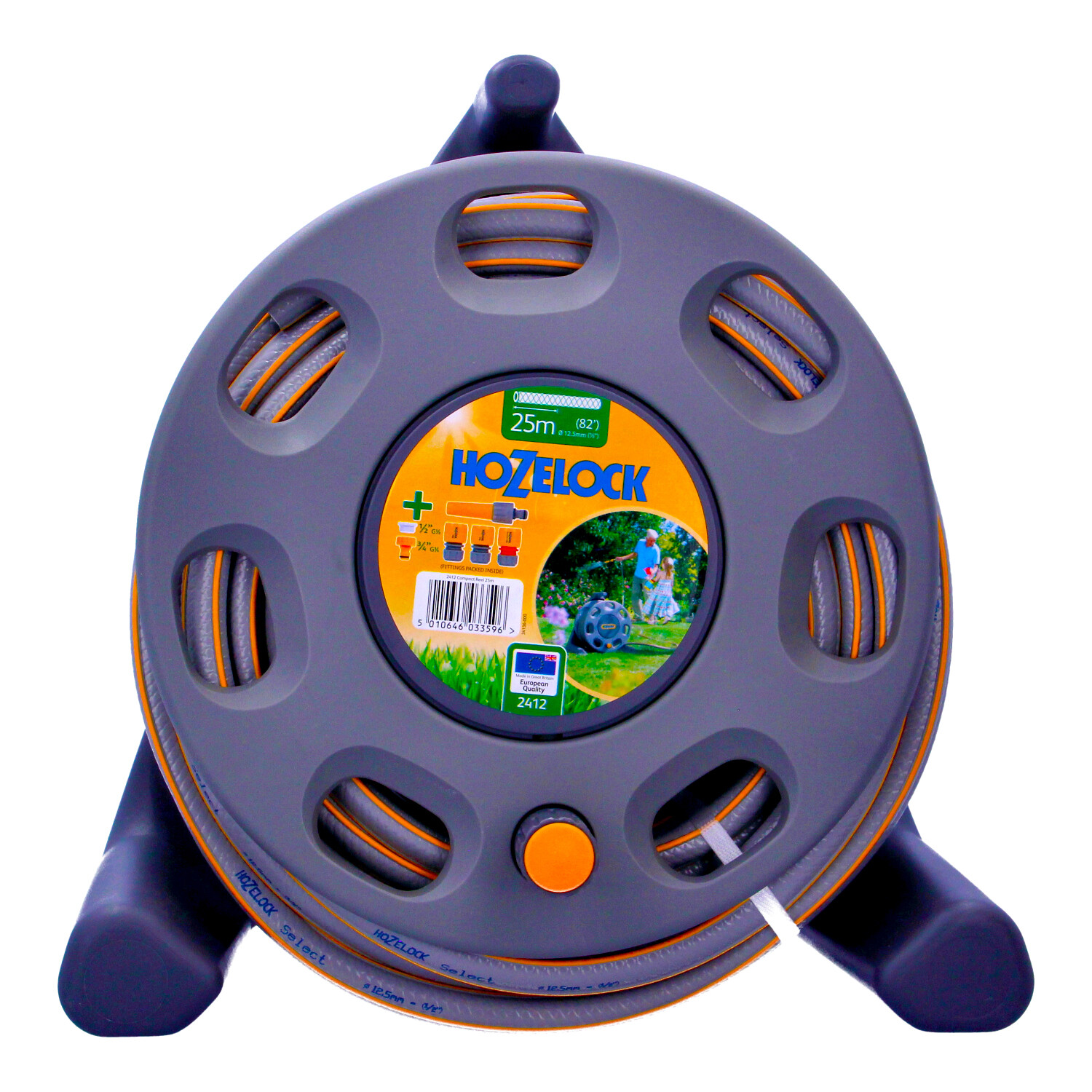 Hozelock Hose Reel Pipe 25m Garden Hosing & Starter Fittings with Nozzle 2412