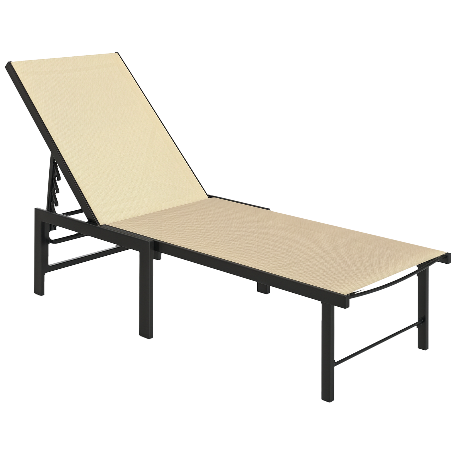 Outsunny Sun Lounger, 5-Level Reclining Sunbed, Khaki