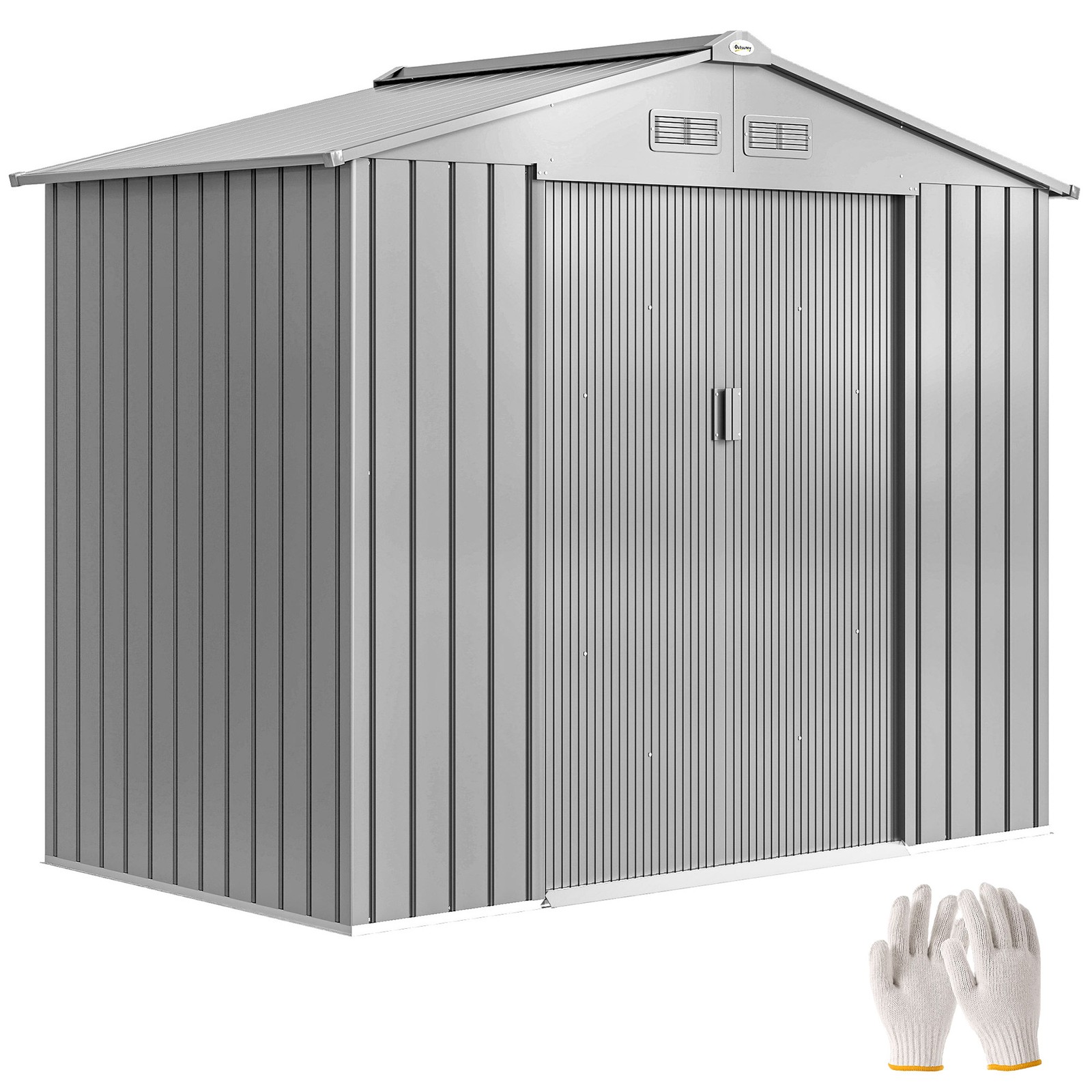Outsunny 7 x 4ft Garden Shed Storage w/ Foundation Kit, Vents, Light Grey