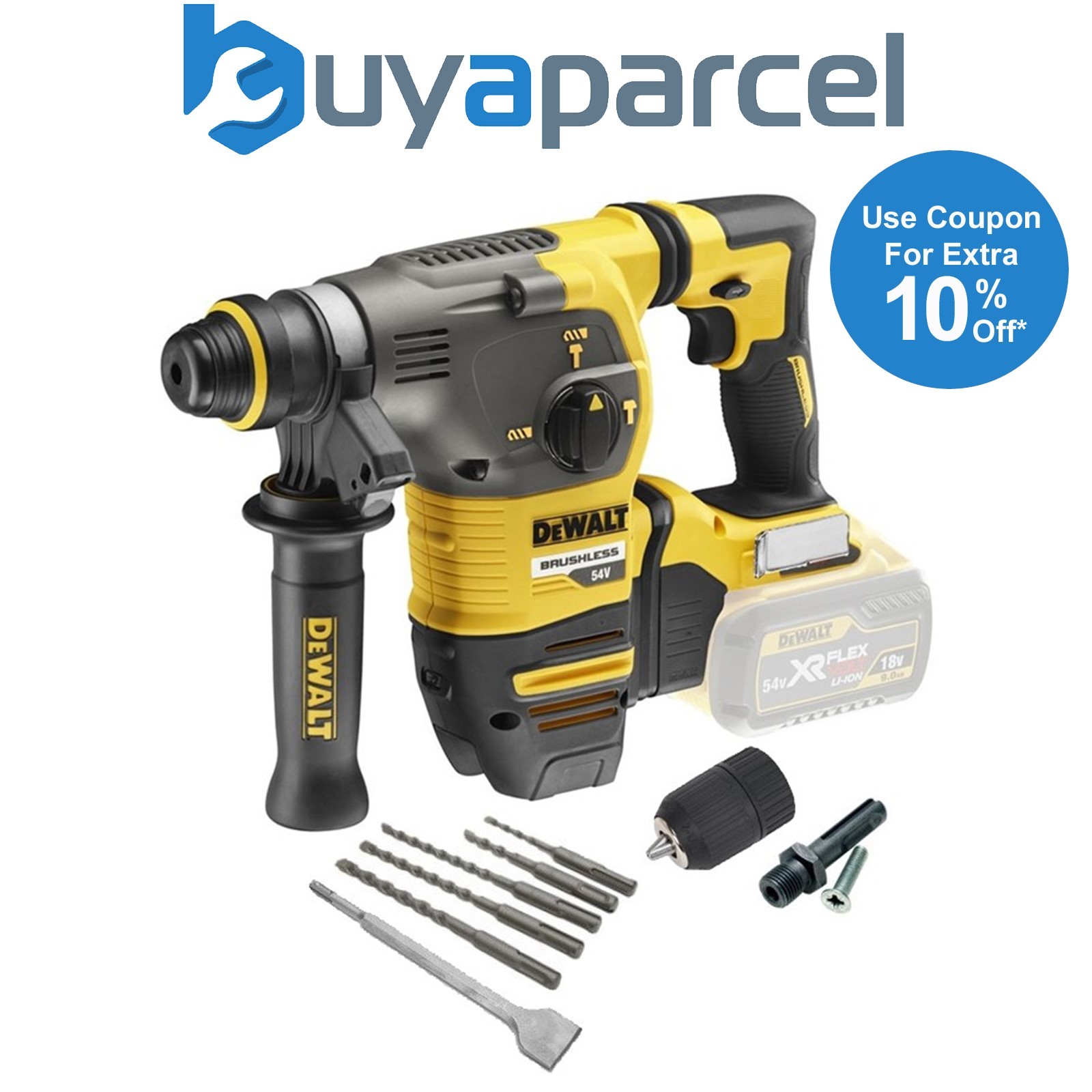 Dewalt DCH333N 54v XR FlexVolt Brushless SDS+ Hammer Drill + Chuck + SDS Bits