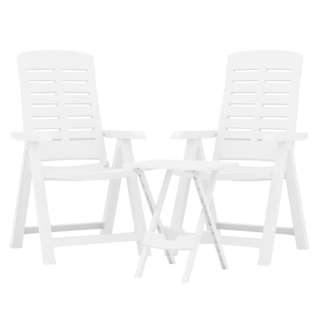 Garden Dining Set 3 Piece White Polypropylene Table and Chair vidaXL