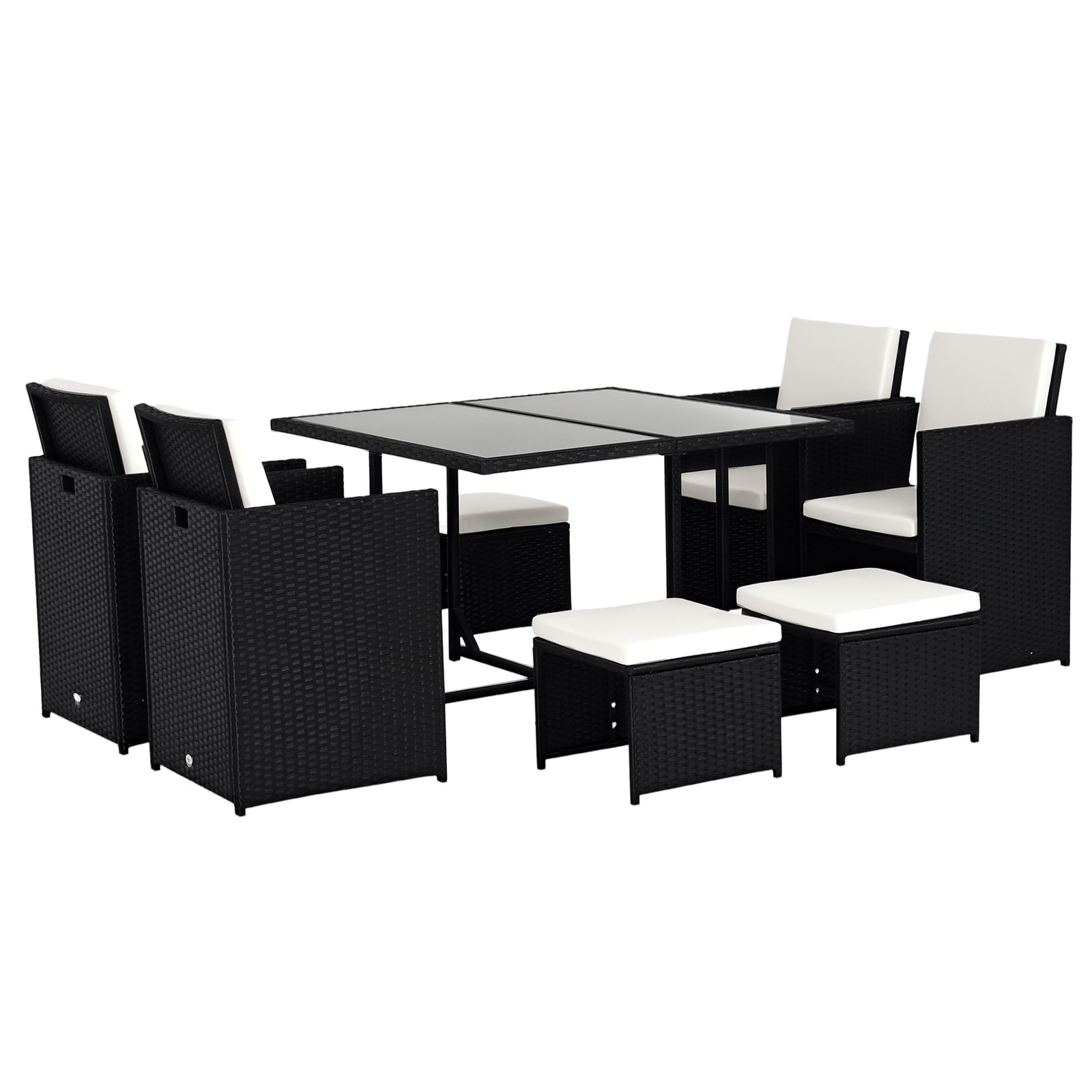 Outsunny 8 Seater Cube Rattan Garden Dining Set with Cushions, Black