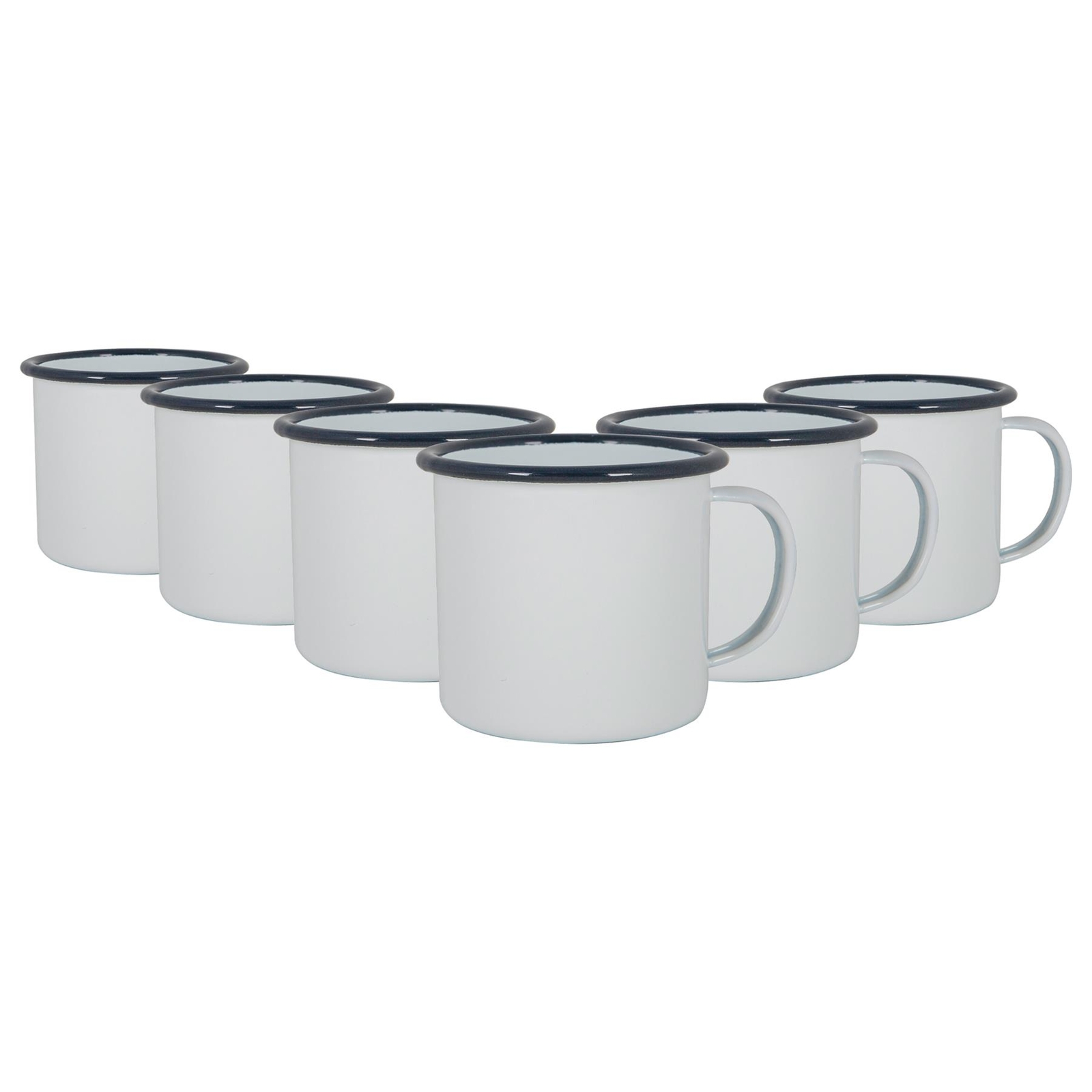 6x White Enamel Mugs Metal Camping Tea Coffee Hot Drinks Cups Set 375ml Navy