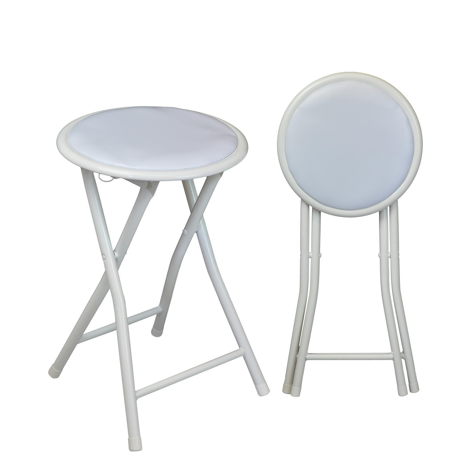 Round Folding Padded Stool Kitchen Breakfast Stools Metal Frame White x6