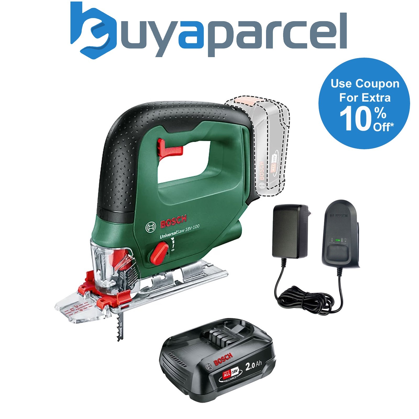 Bosch UniversalSaw 18v 18V-100 Cordless Jigsaw P4A 1 x 2.0Ah Battery & Charger