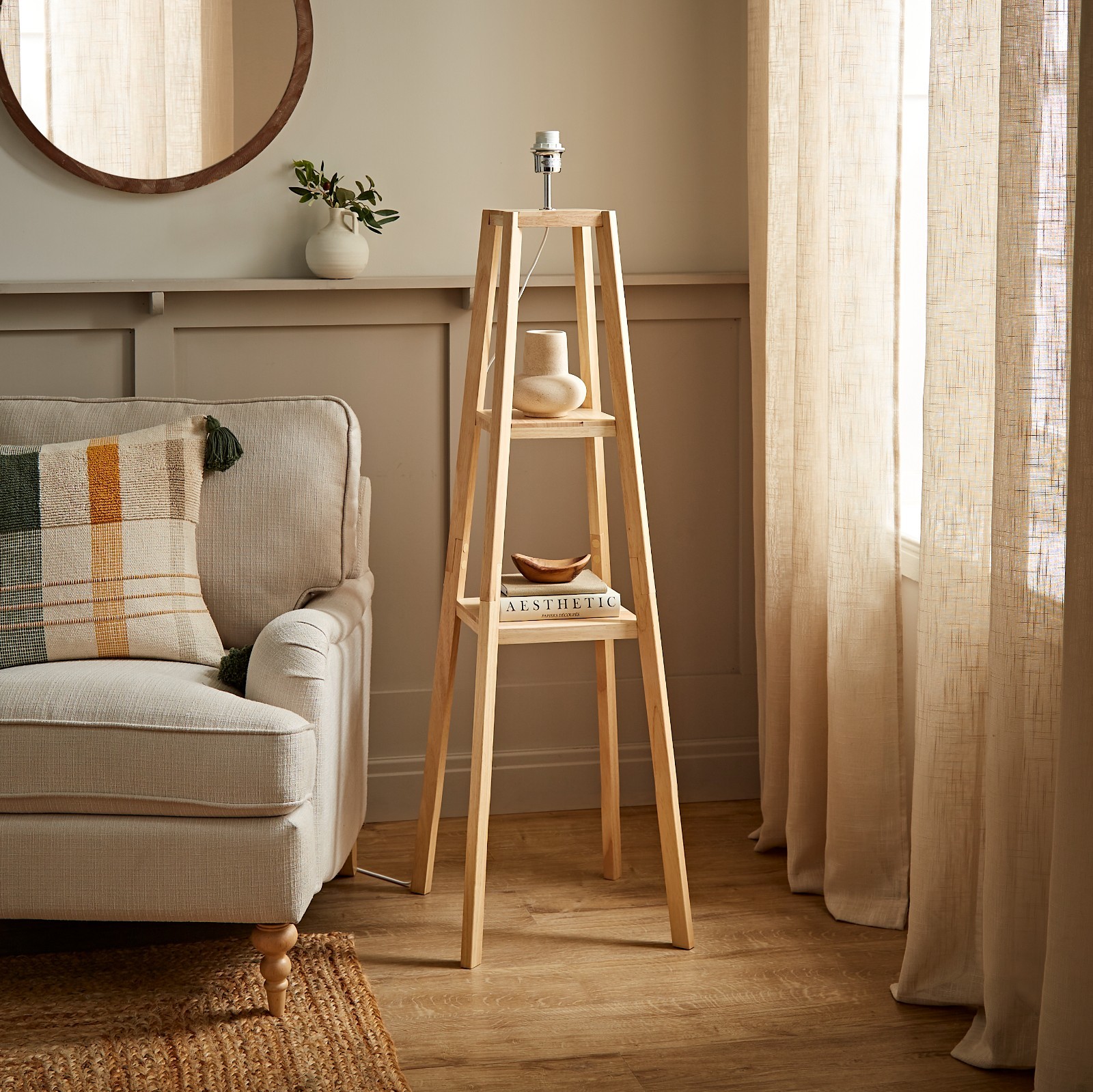 Wood Floor Lamp Base Shelf Storage Light Living Room Standard Standing Reading