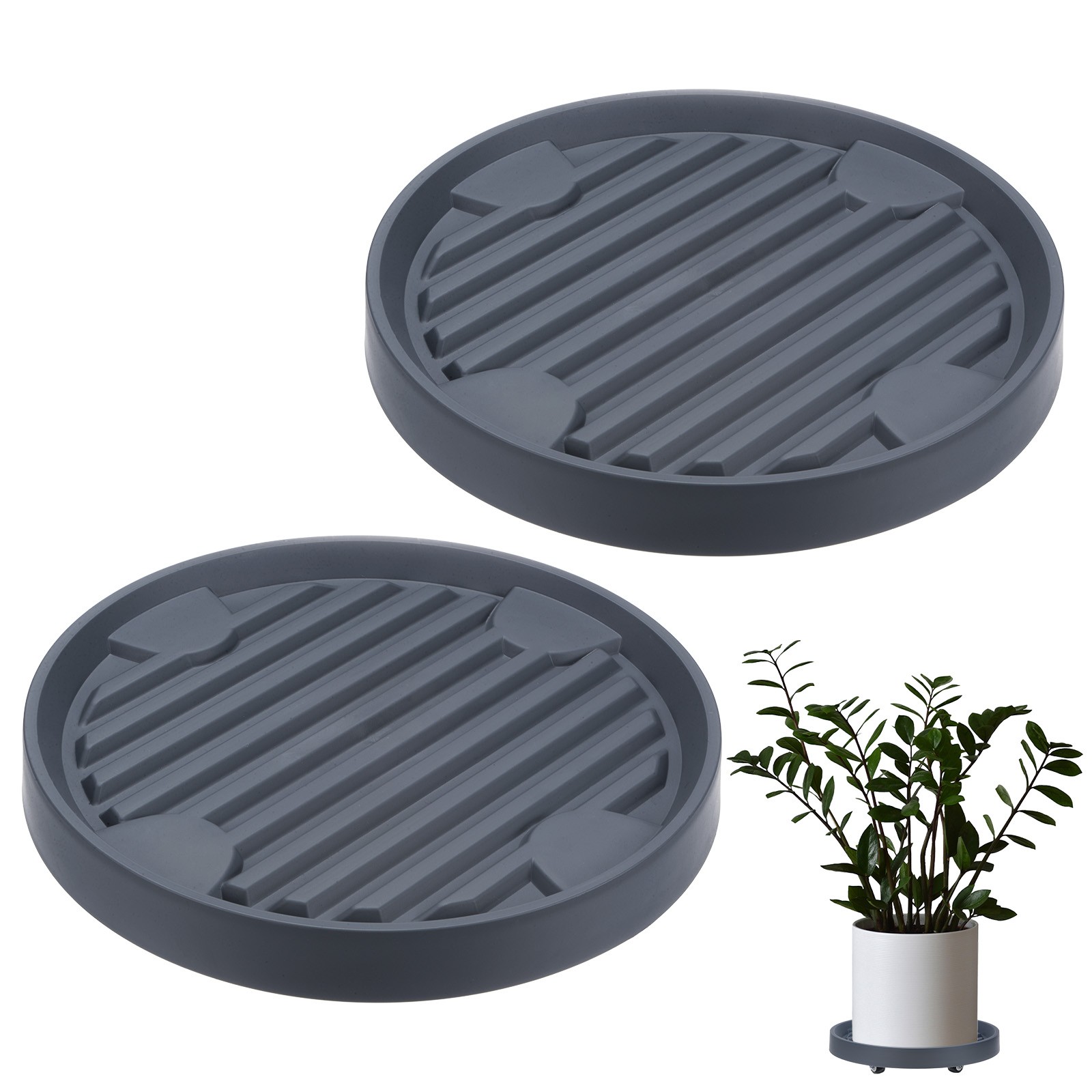 2Pcs Plant Stand with Wheels, 12.2 Inch Round Indoor Planter Mover Trolley Grey