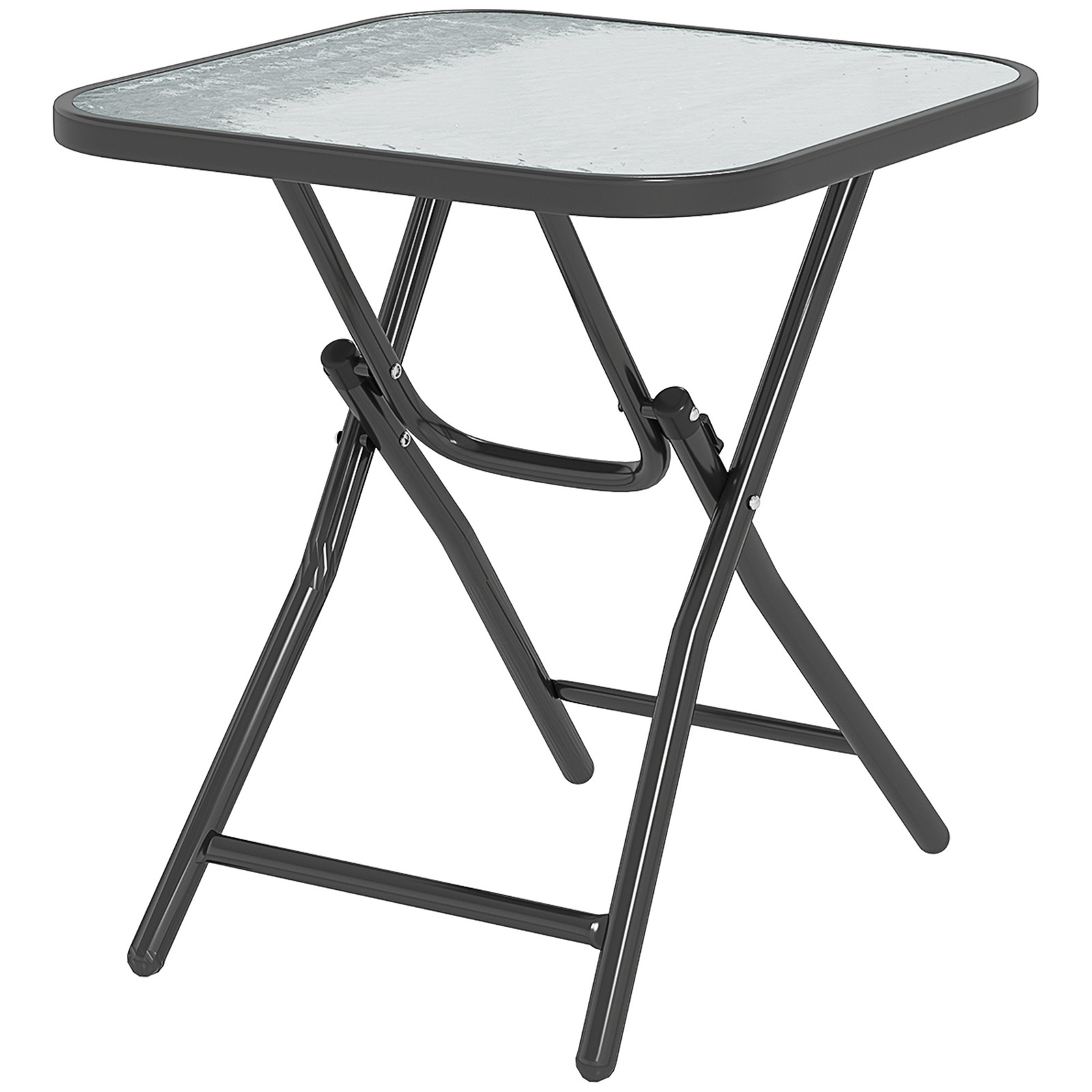Outsunny Folding Garden Table Square Foldable Table with Safety Buckle Black