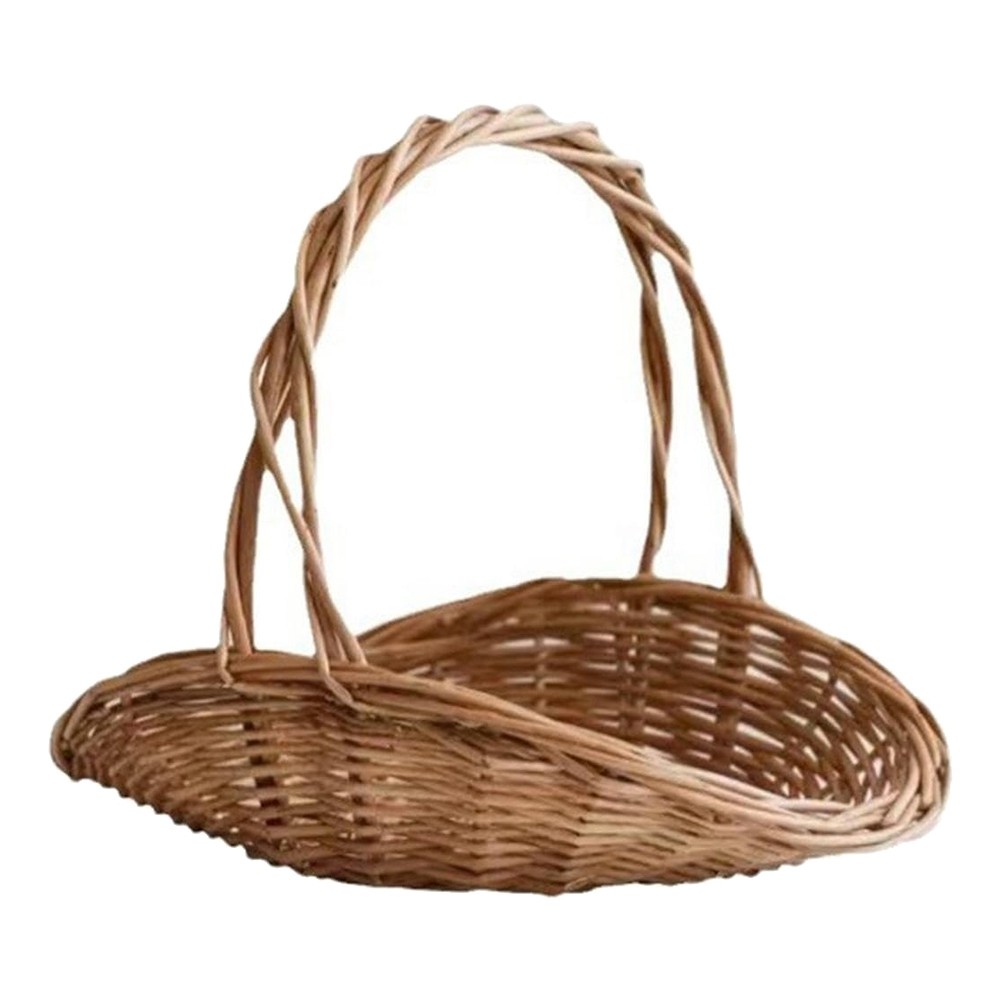 2X(Rattan Wicker Woven Basket with Handle, Portable Garden Harvest Basket,5030