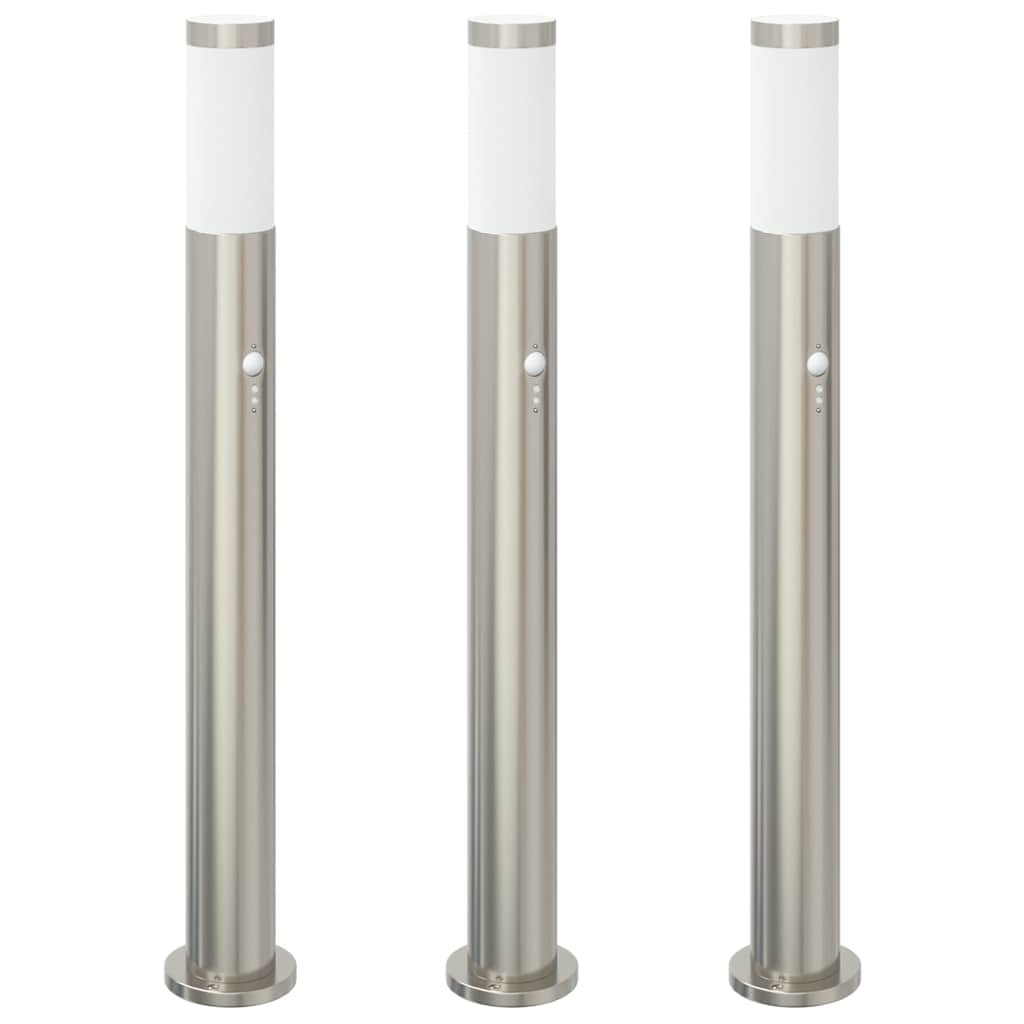 Bollard Lights 3pcs with PIR Sensor 80cm Stainless Steel Outdoor Garden vidaXL