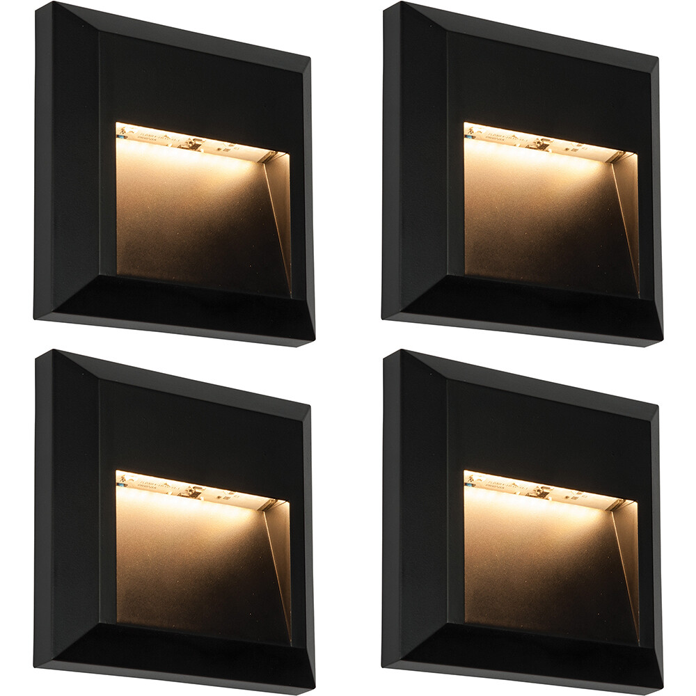 4 PACK Square IP65 Guide Light - Indirect 1.1W Warm White LED - Black ABS