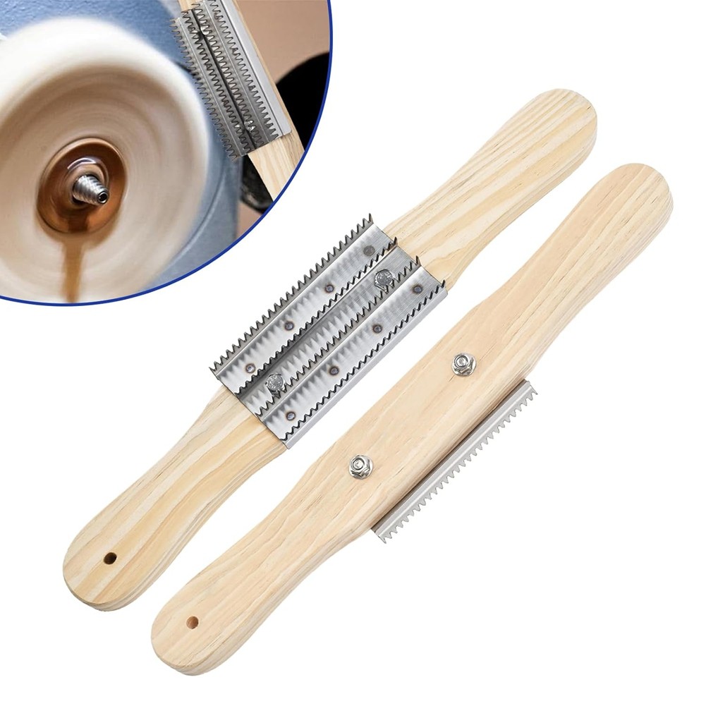 2pcs Buffing Wheel Rake,Wooden Handle 4 Rows of Metal Teeth Buffing Wheel1768