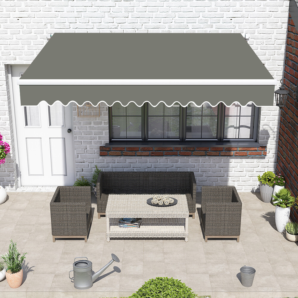 2x1.5M Grey Garden Patio Manual Awning Canopy Sun Shade Shelter Retractable