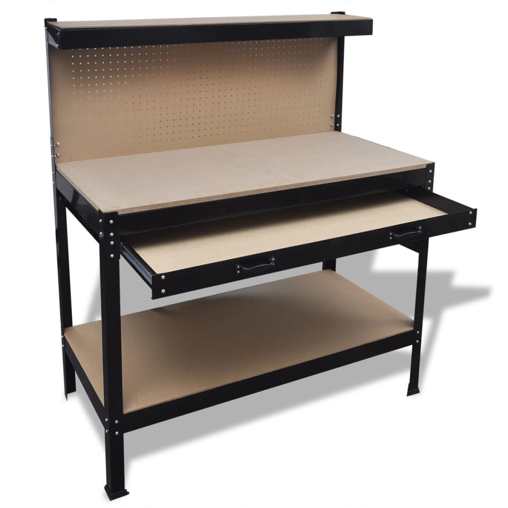 Workbench with Pegboard and Drawer Station Garage Tool Storage Shelf vidaXL