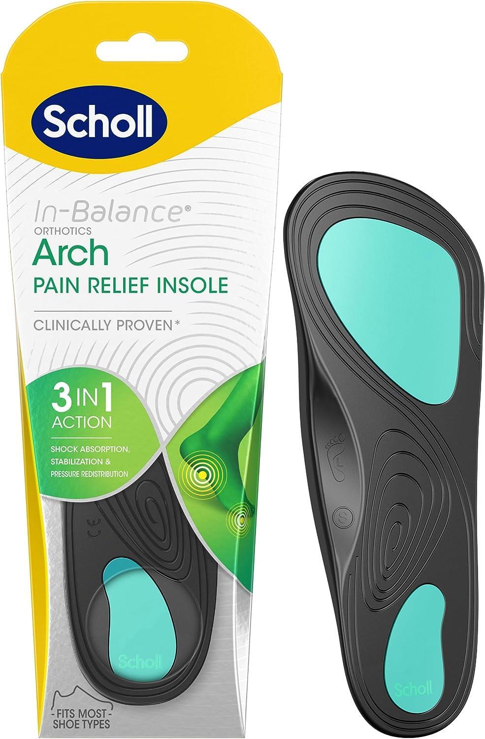 Scholl Orthotic In-balance Arch Pain Relief Insoles Size 7-8.5 3in1 Action