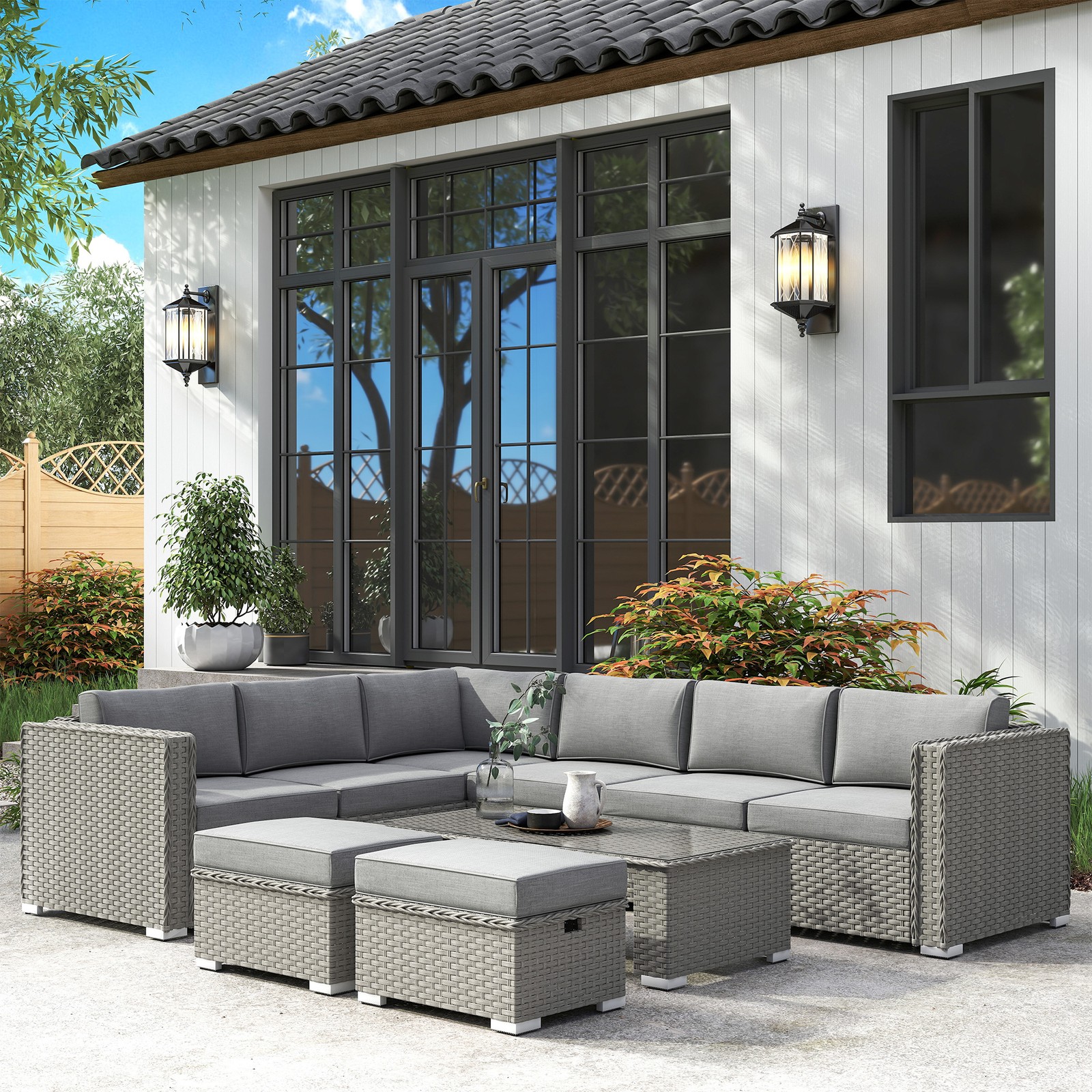 6 PCs PE Rattan Corner Sofa Set Outdoor Conservatory Furniture w/ Cushion