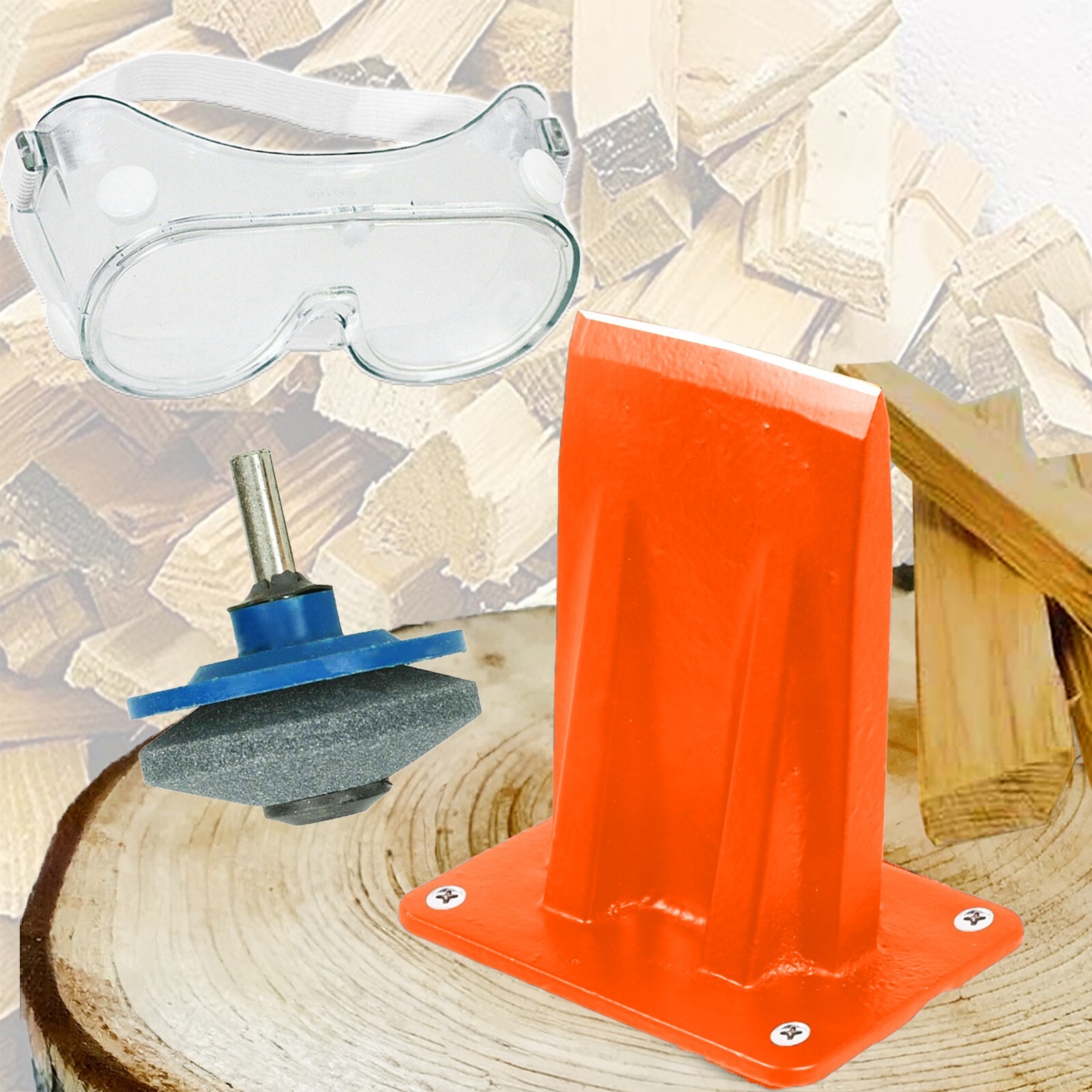 Kindling Splitter Blade Sharpener Safety Goggles Chisel Log Wood Splitting Kit