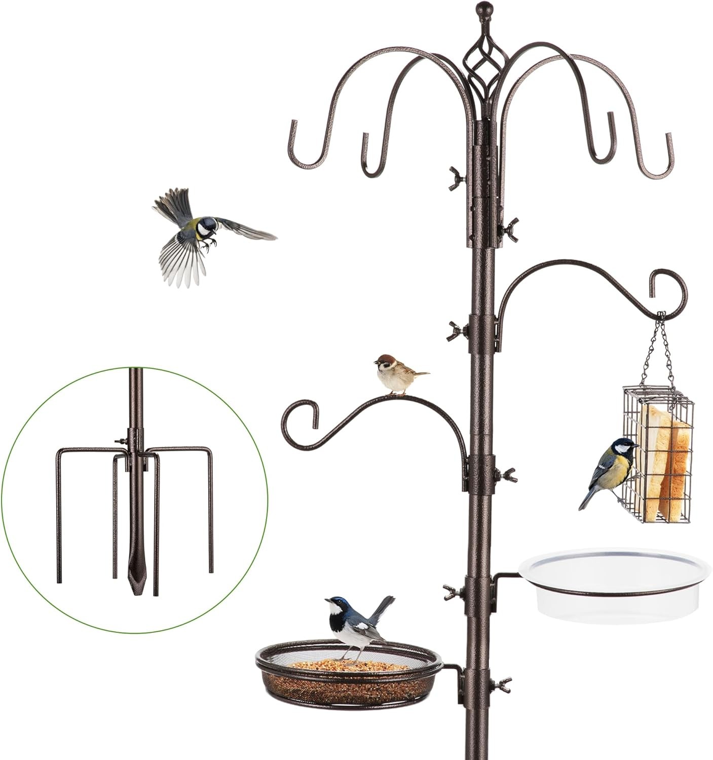 Urban Deco Bird Feeders Hanging Station Metal Feeder Pole With Multi Hooks Bird