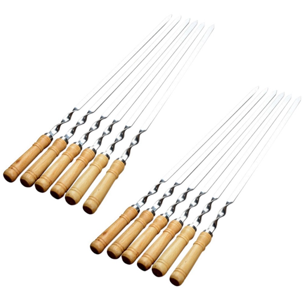 12Pcs 55cm BBQ Skewers Long Handle Shish Kebab Barbecue Grill Stick Wood1822