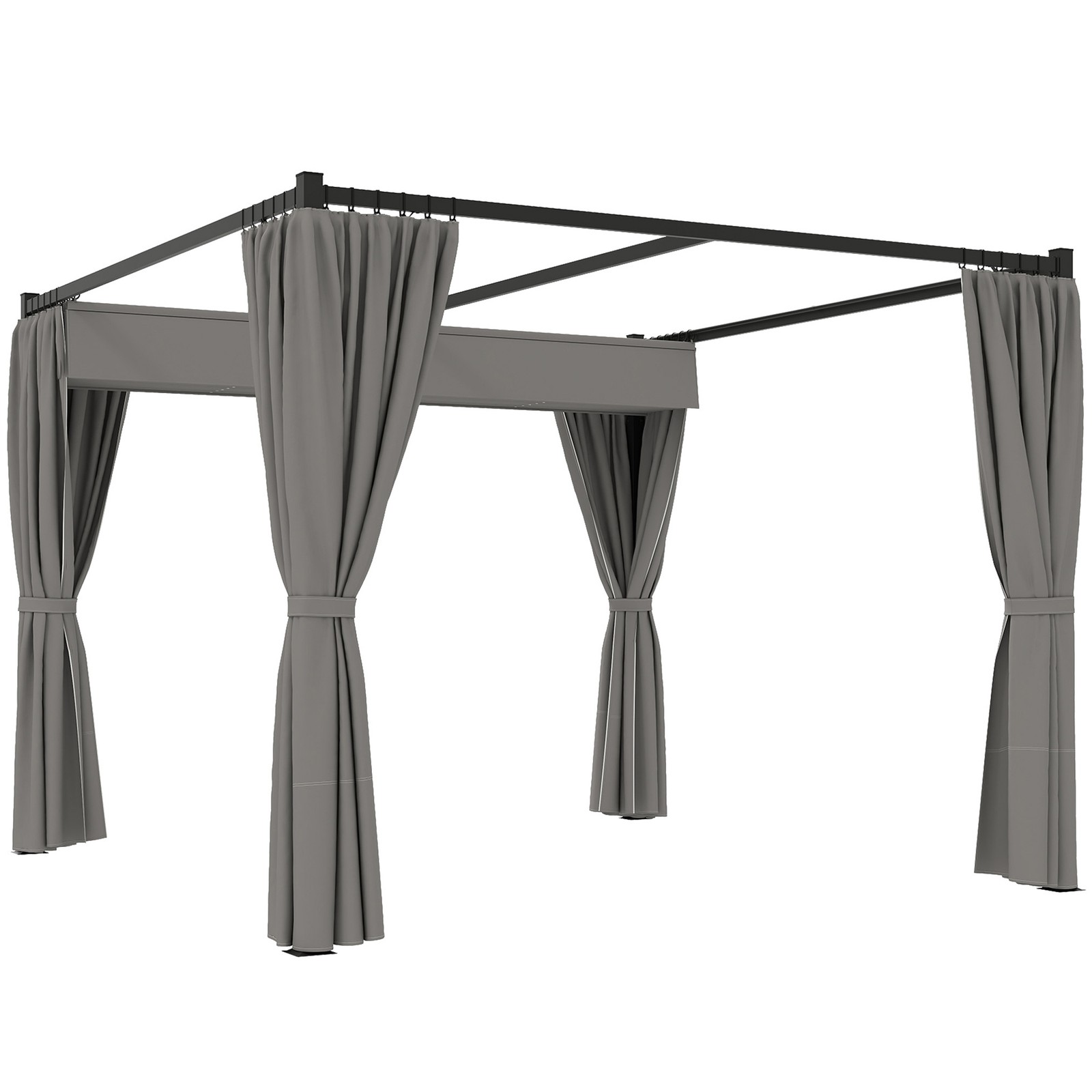 Outsunny 3 x 3(m) Pergola with Retractable Roof and Curtains, Light Grey