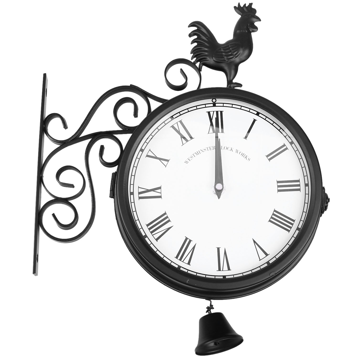 Outdoor Garden Wall Station Clock Sided Cockerel Vintage Retro Home Decor I7C3