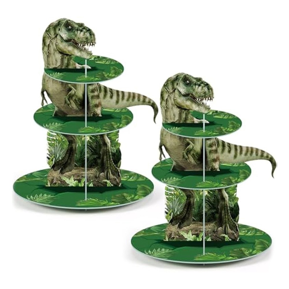 2Pcs 3 Tier Cupcake Stand Party Decorations Dinosaur Theme Cupcake Holder5501