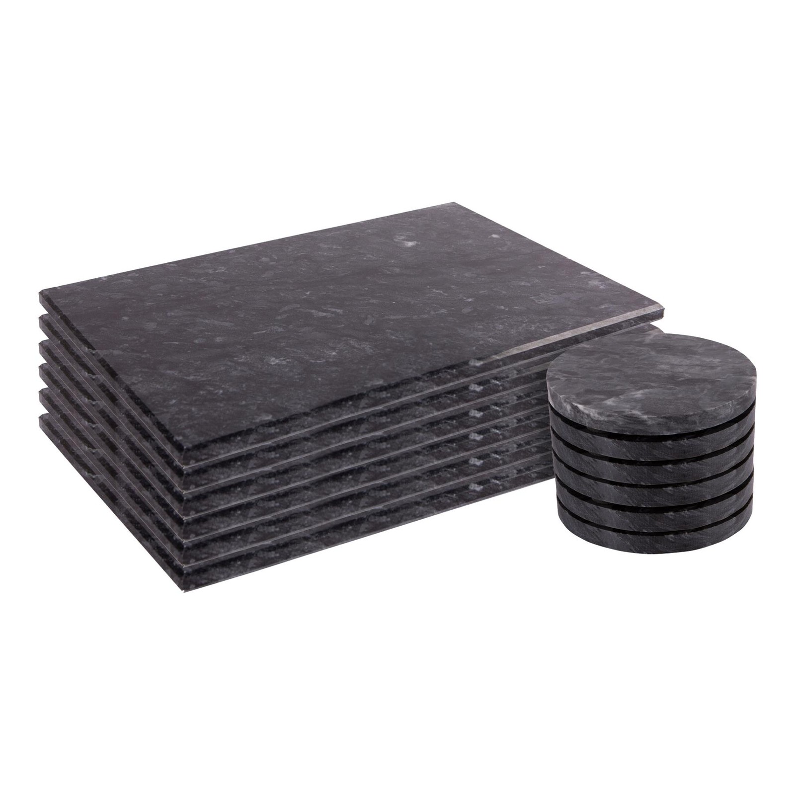 12pc Marble Placemats & Round Coasters Set Stone Kitchen Dining Setting Black