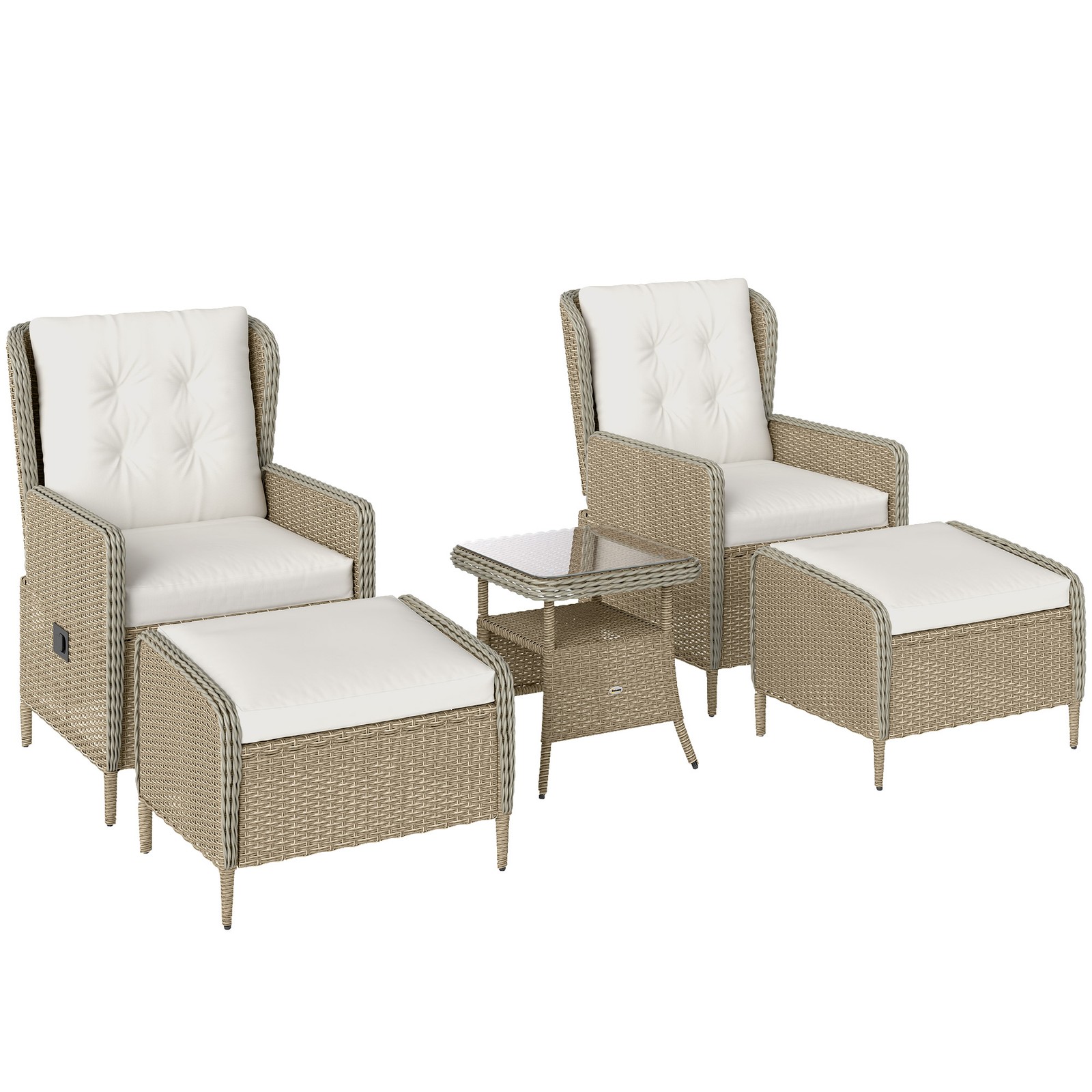 Outsunny Rattan Garden Furniture Set with Footstools Armchairs Light Grey