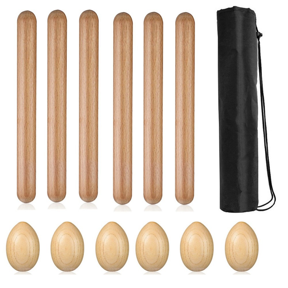 6 Rhythm Sticks and 6 Egg Shakers Wooden Handle Bells Musical Instruments U6K6