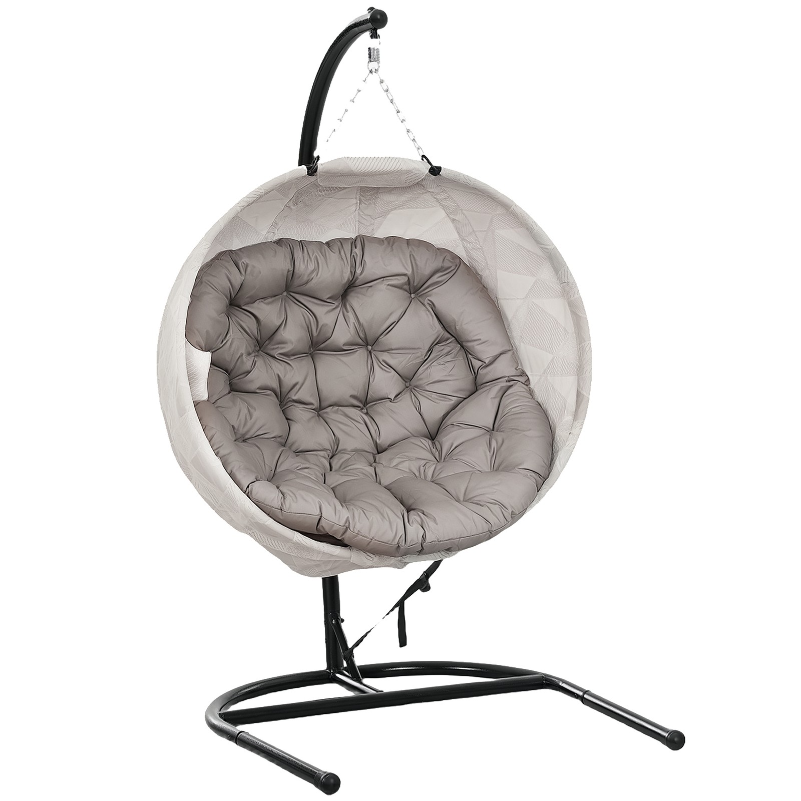 Outsunny Hanging Egg Chair Outdoor Indoor Swing Chair, Folding Basket, Sand