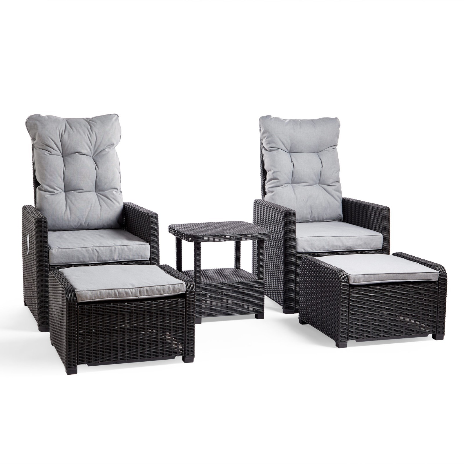 Reclining Rattan Bistro Set, Garden Recliner Lounge Set, Vonhaus