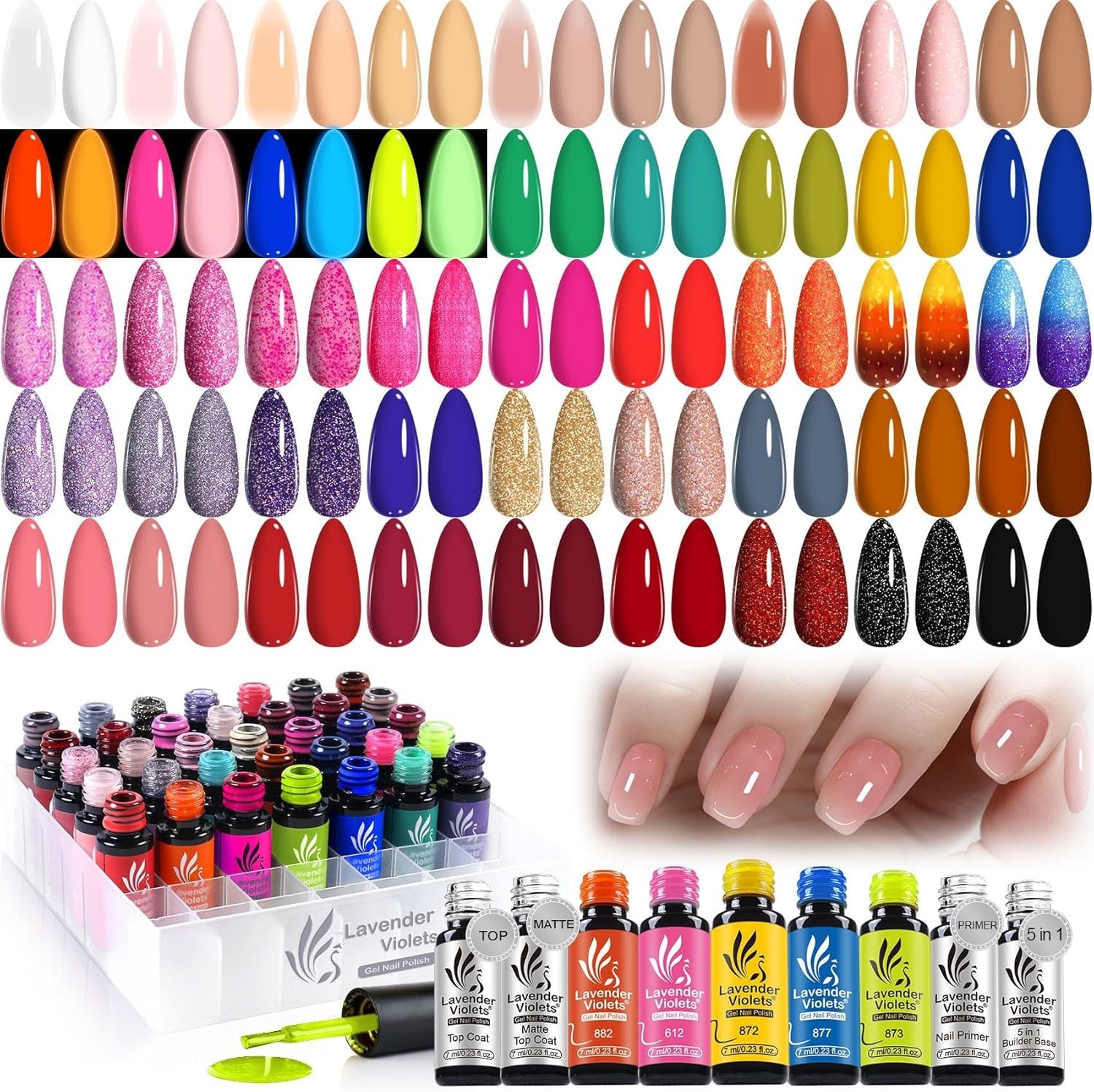 49 PCS Gel Nail Polish Set,45 Colors All Season Colors with Halloween Neon Glow