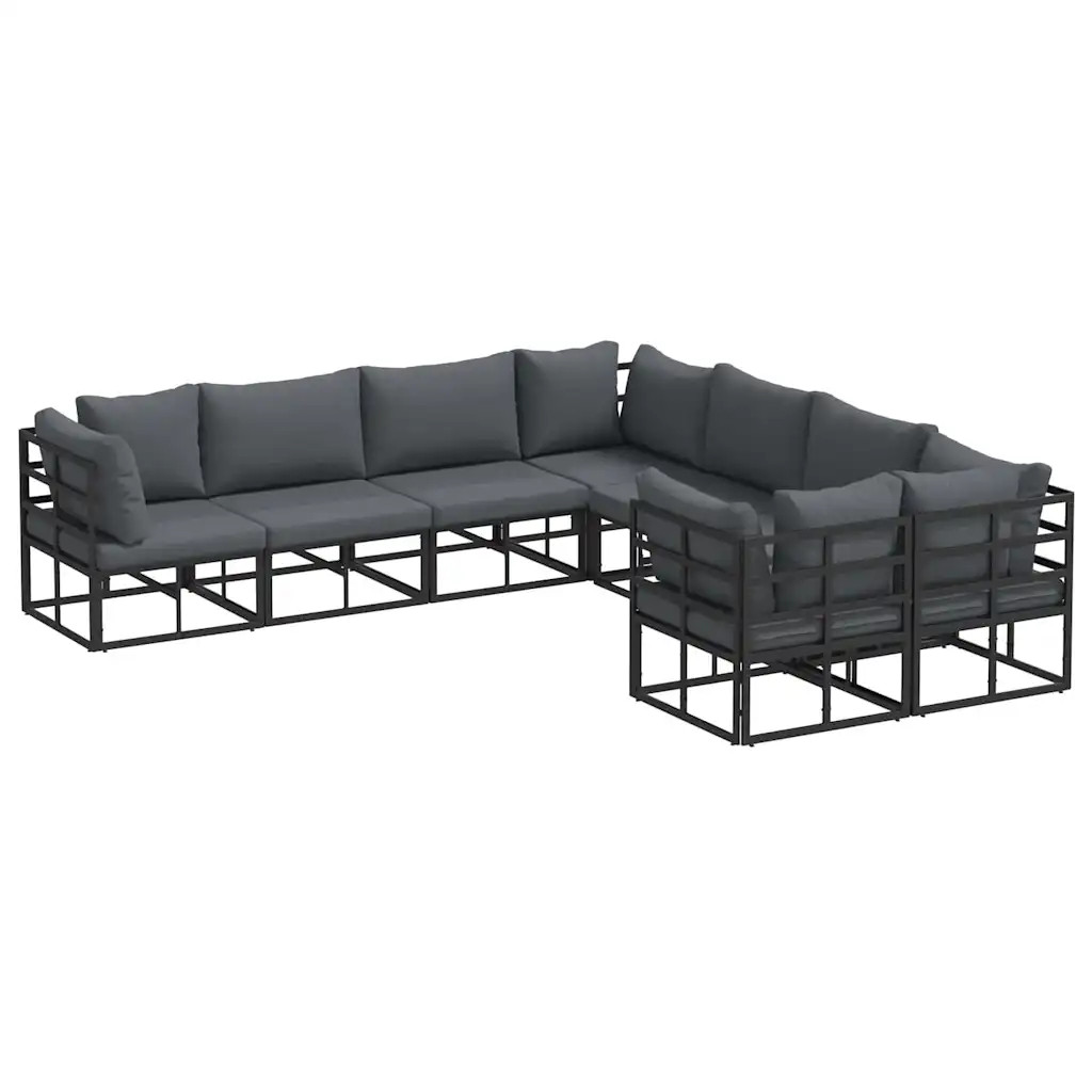 vidaXL Garden Sofa Set with Cushion 8 pcs Black Steel, Garden and Terrace Modula