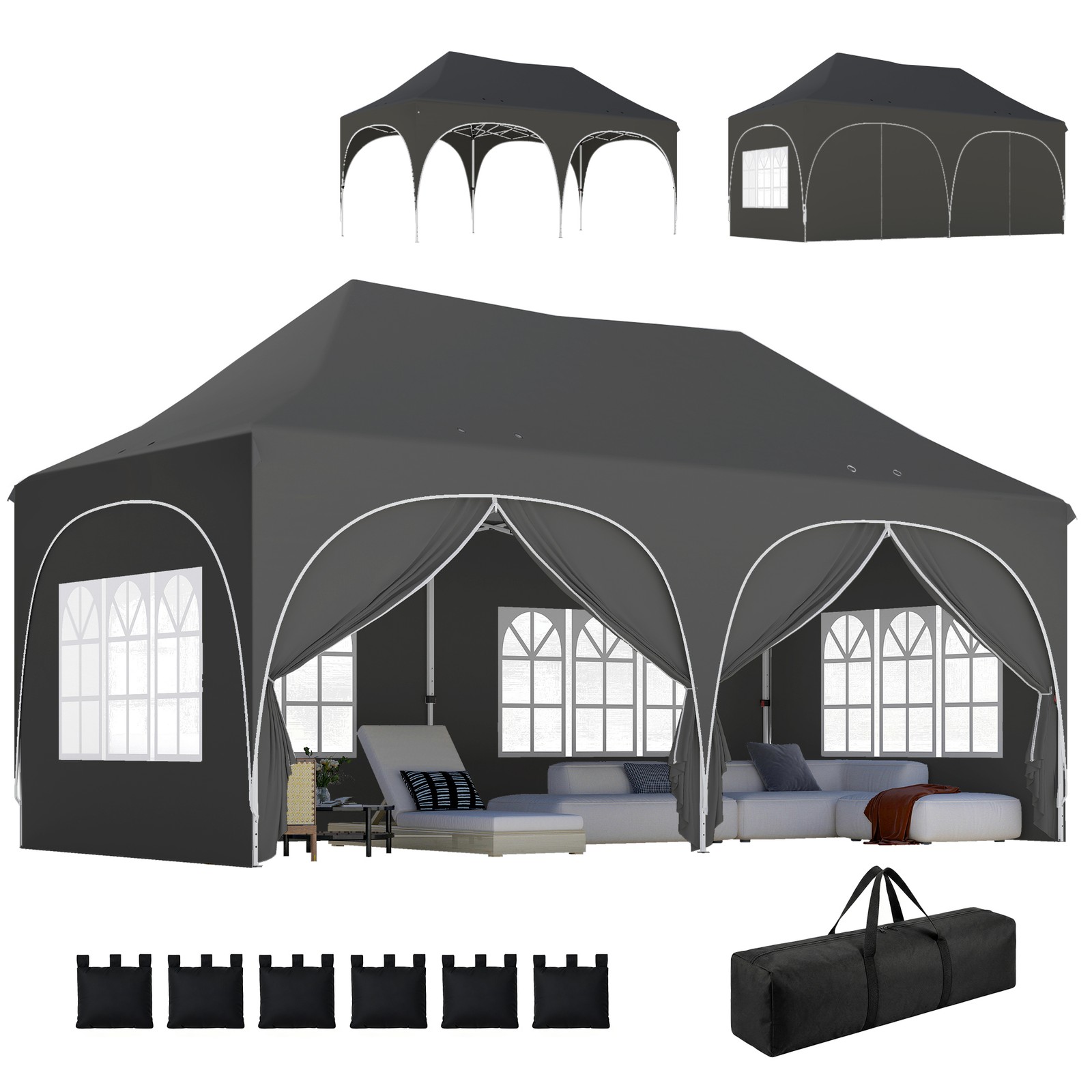 Outsunny 3 x 6m Pop Up Gazebo with Sides, Peak Top Garden Party Tent Marquee