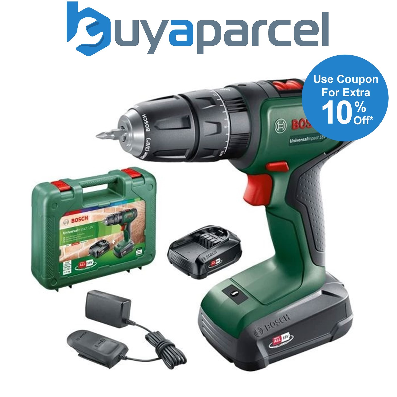 Bosch UniversalImpact 18v Cordless Combi Hammer Drill Power4ALL - 2 x 1.5ah