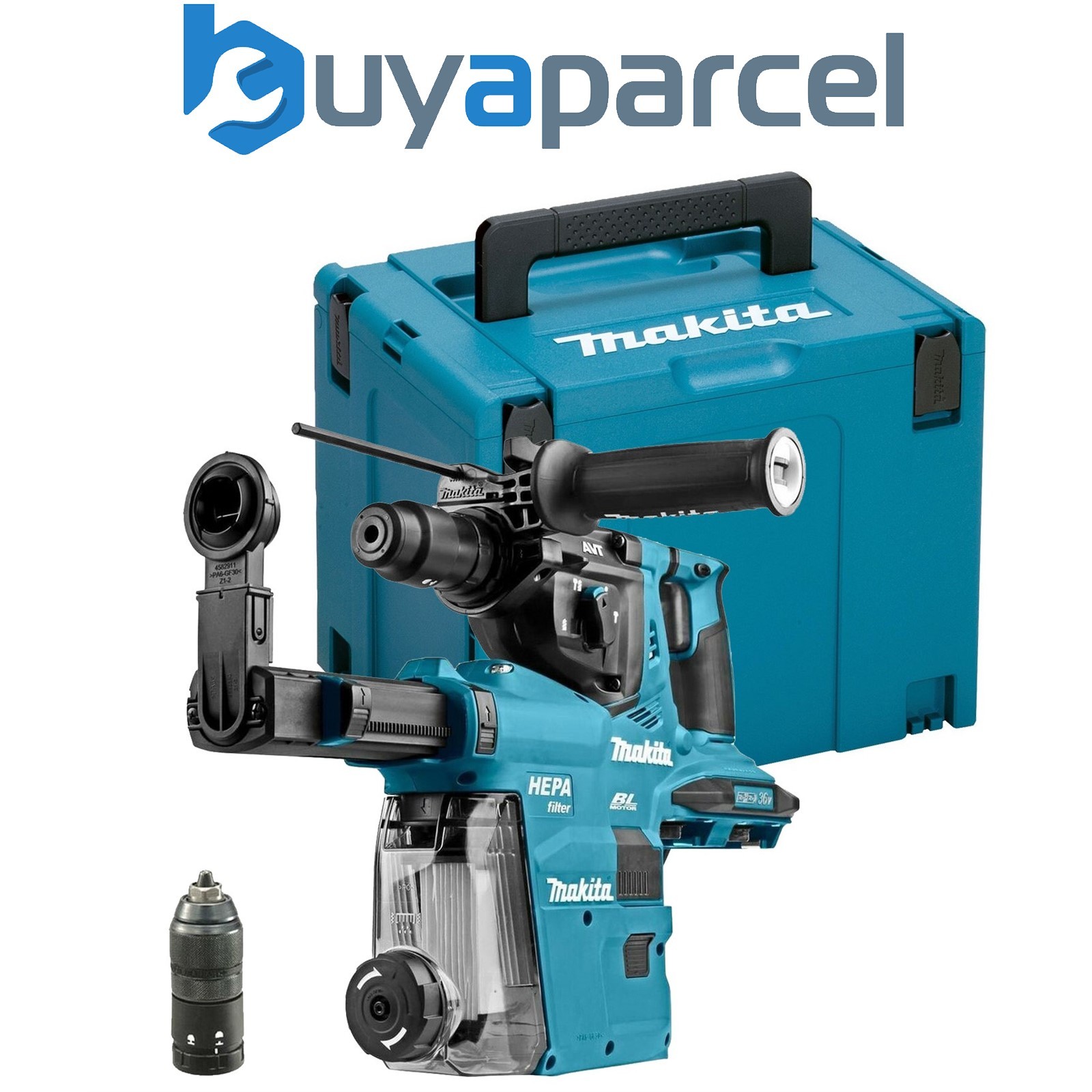 Makita DHR281ZJ 36v 18v LXT Twin SDS Brushless Hammer Drill AVT + Dust Extractor