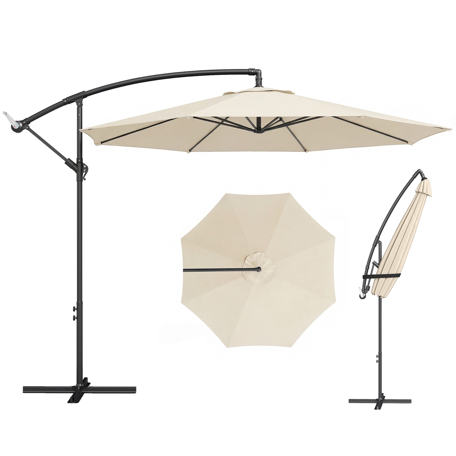Outsunny 3(m) Garden Banana Parasol Cantilever Umbrella w/ Base, Cream White