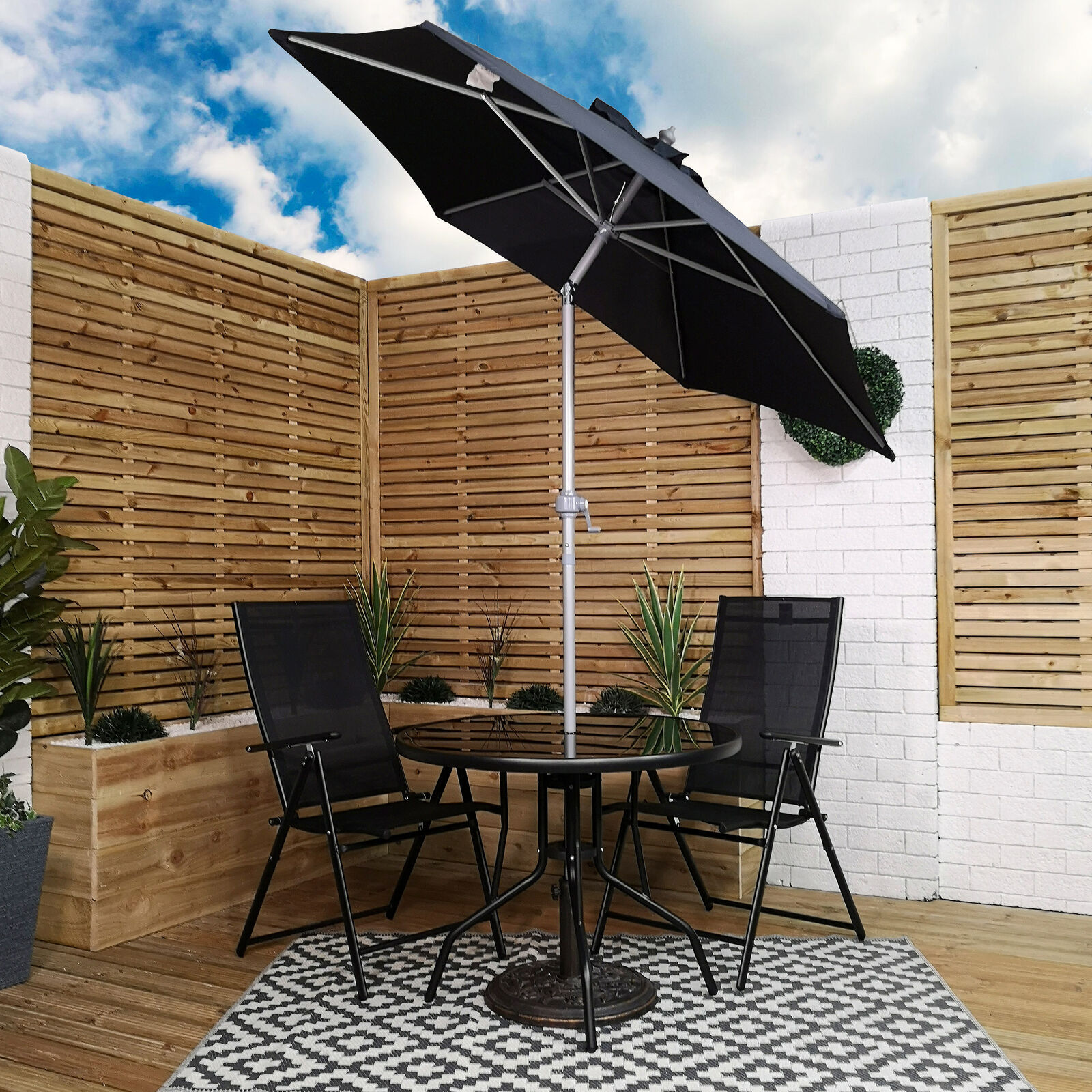 2m Aluminium Parasol Patio Lightweight Wind Up Tilt Cream/Black/Grey and Cover