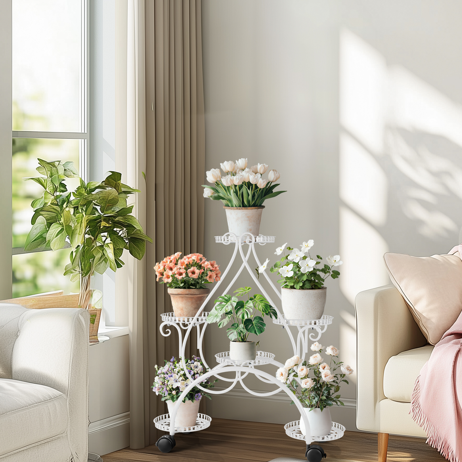 Movable Plant Stand Shelf Multiple Potted for Living Room Balcony Garden Patio