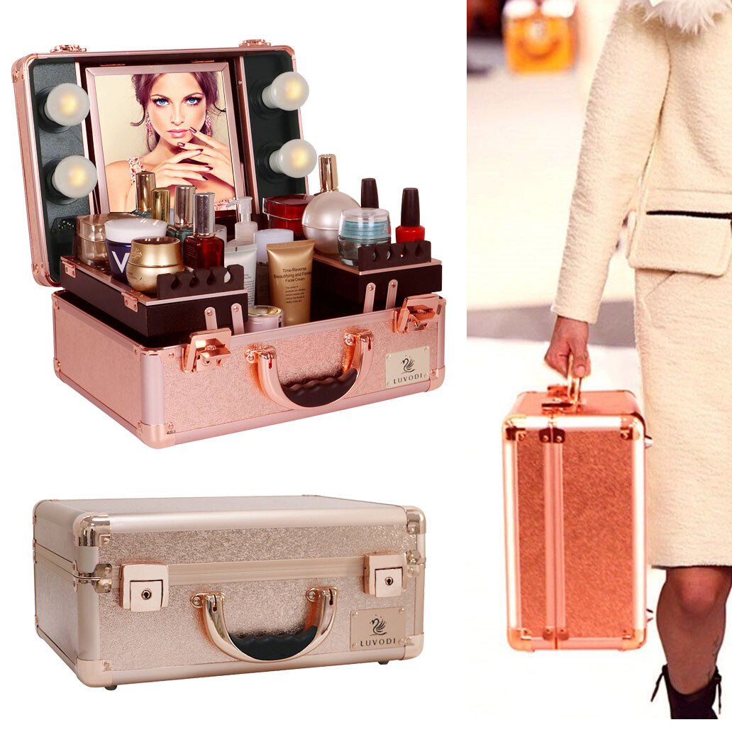 Large Vanity Mirror Case Beauty Box Cosmetic Nail Travel Make Up Handle Storage